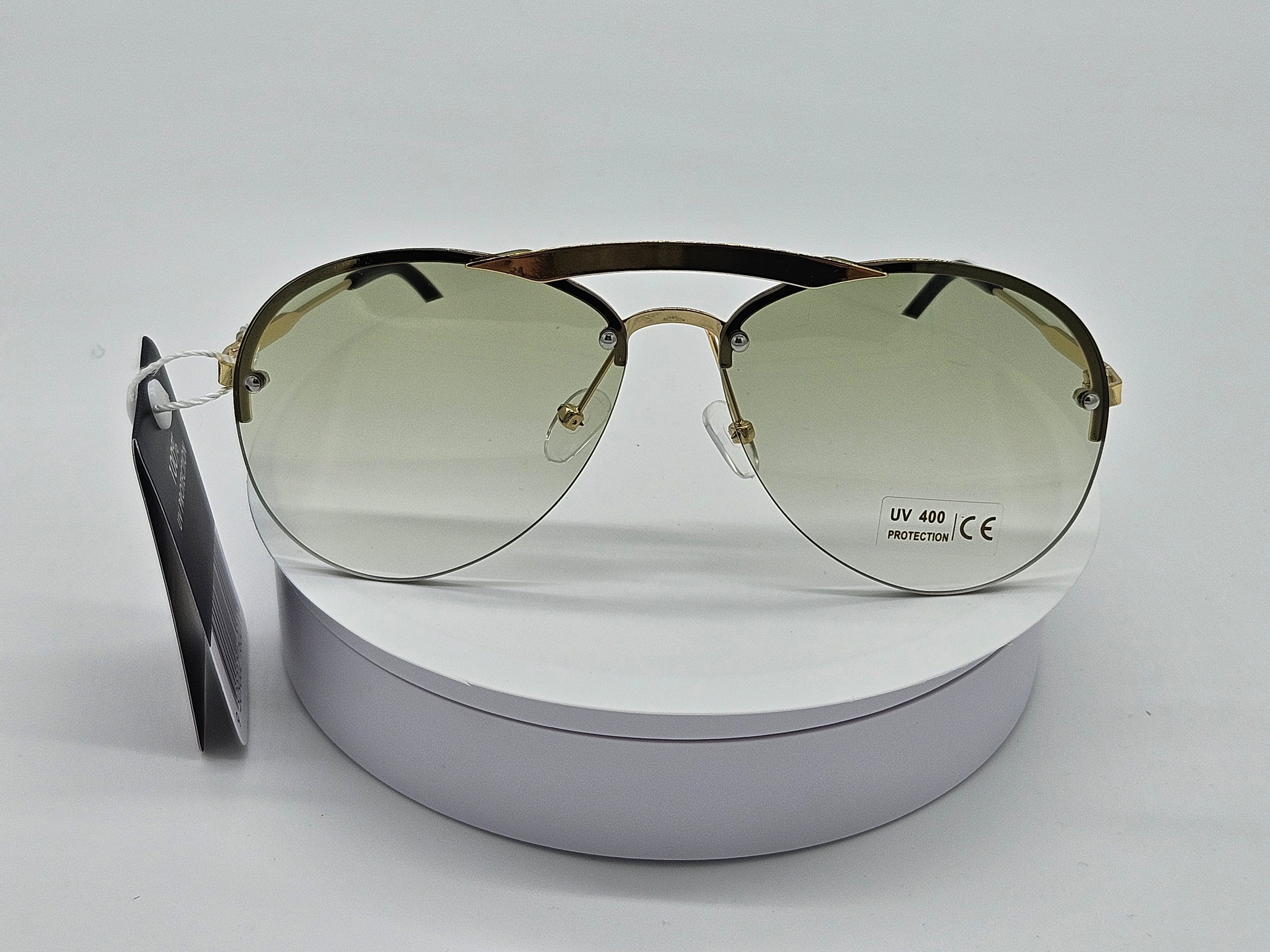 Royal Rayz Rimless Aviator Sunglasses – Gold, Olive Gradient Lens