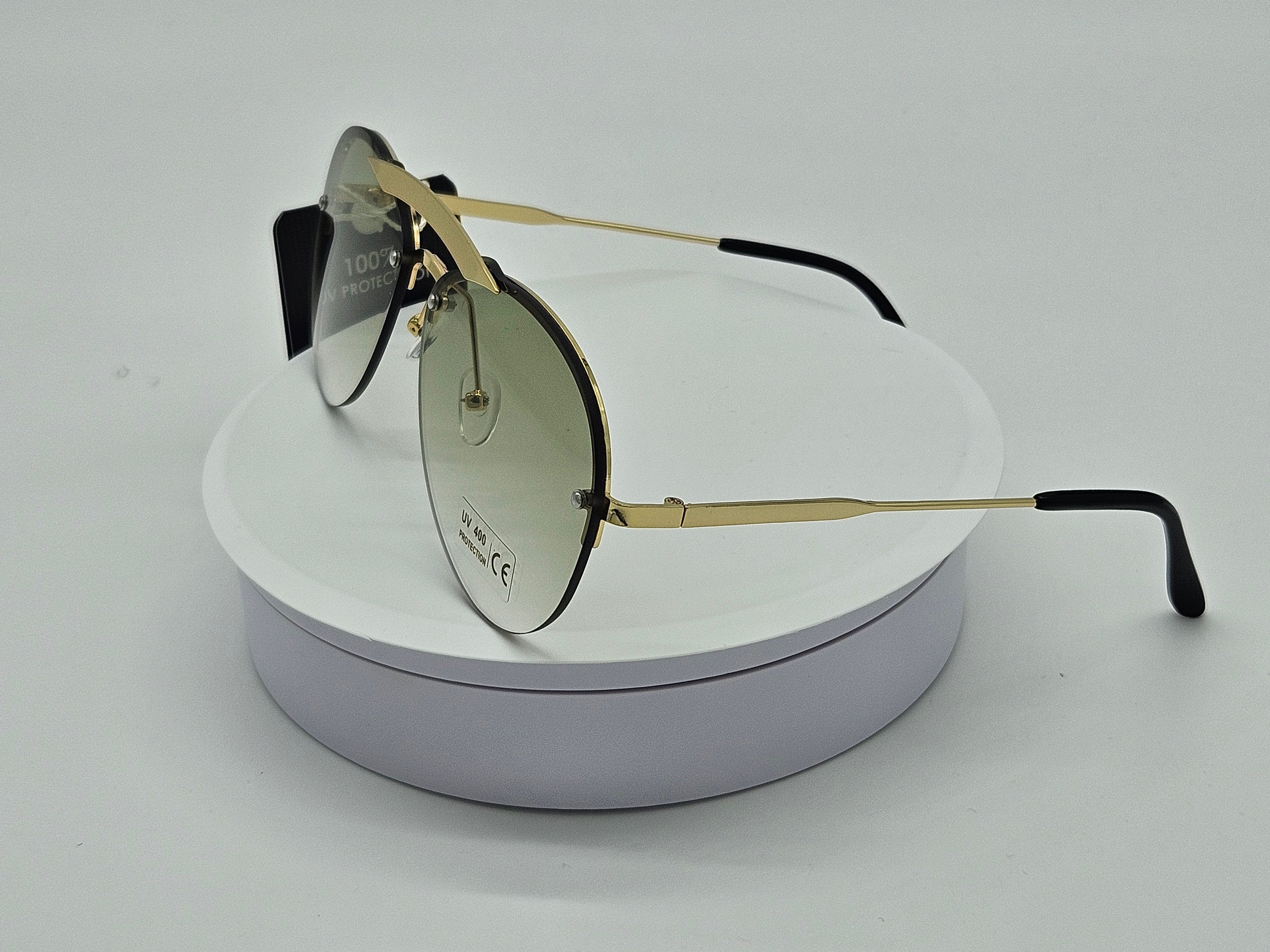 Royal Rayz Rimless Aviator Sunglasses – Gold, Olive Gradient Lens