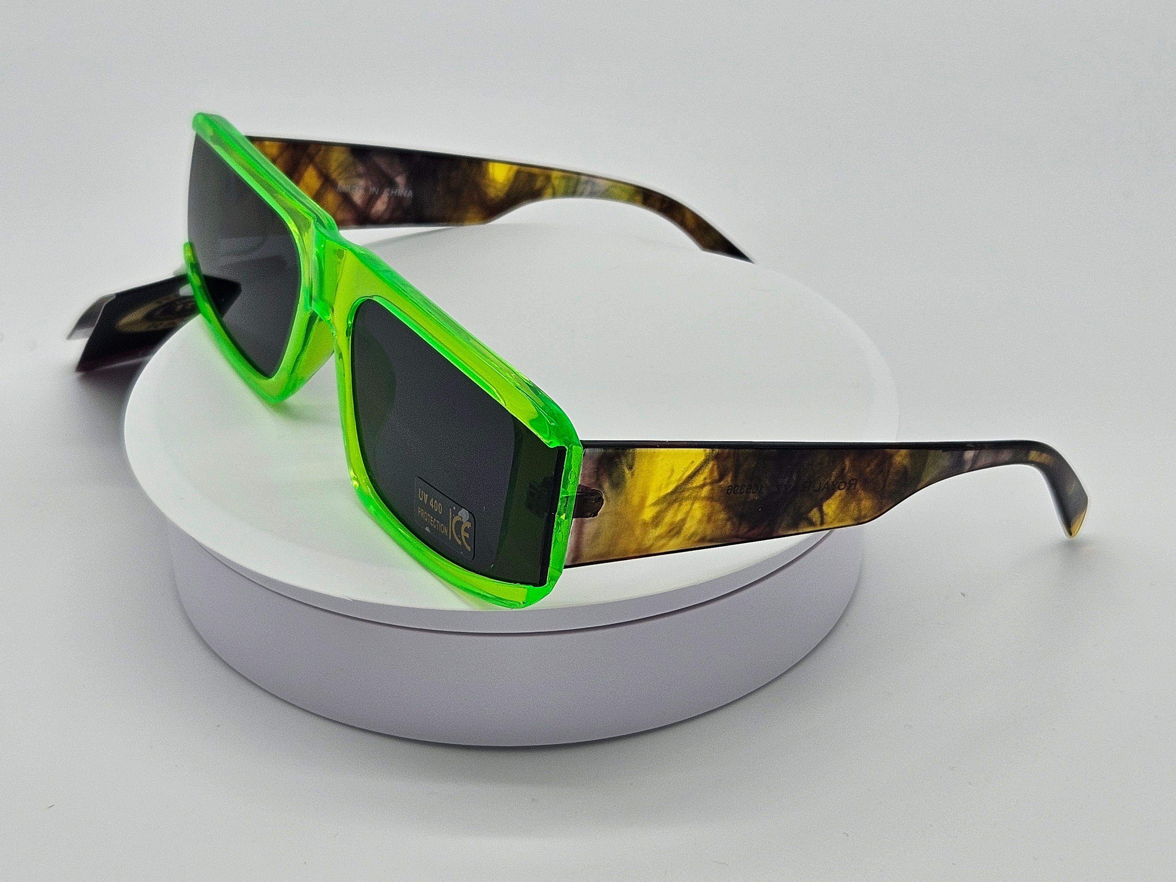 Royal Rayz Neon Square Sunglasses – Neon Green & Tortoiseshell, Smoke Lens