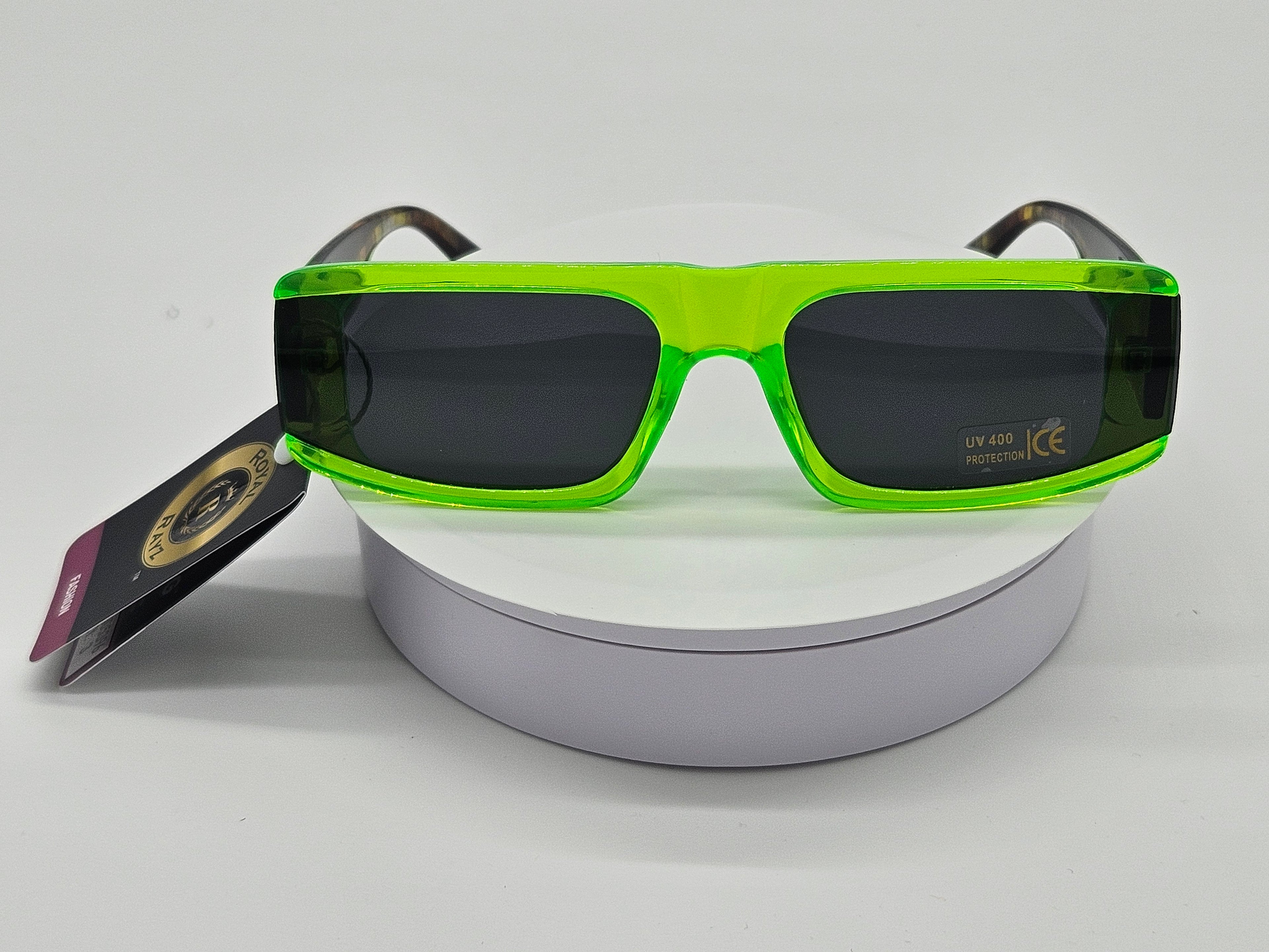 Royal Rayz Neon Square Sunglasses – Neon Green & Tortoiseshell, Smoke Lens