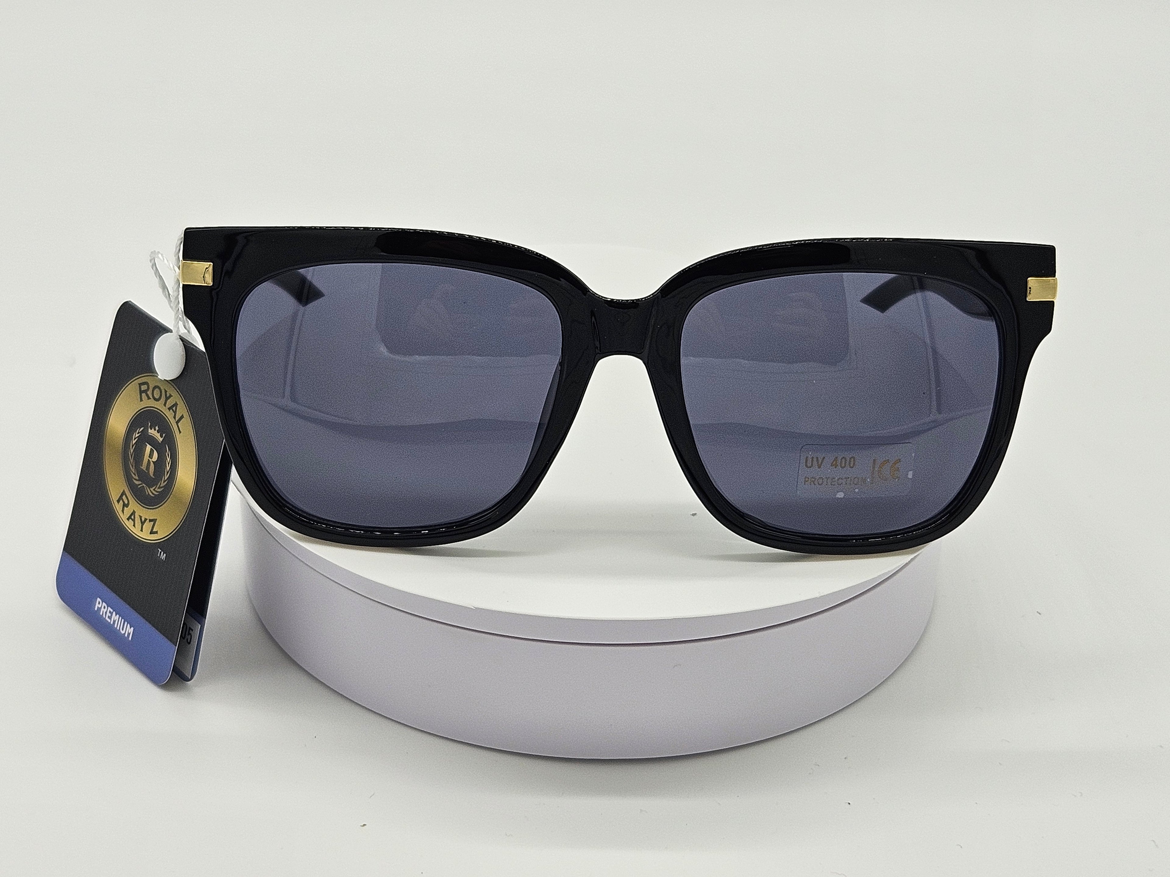 Royal Rayz Oversized Cat Sunglasses – Black & Gold, Smoke Lens