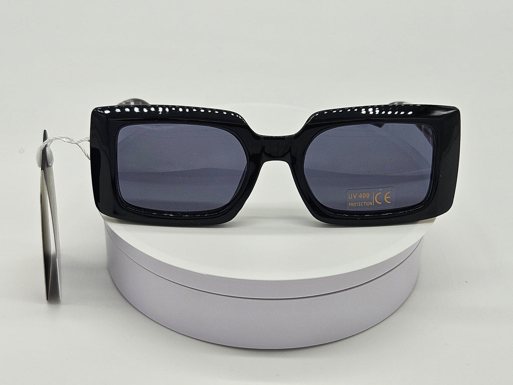 Royal Rayz Rhinestone Square Sunglasses – Black, Smoke Lens