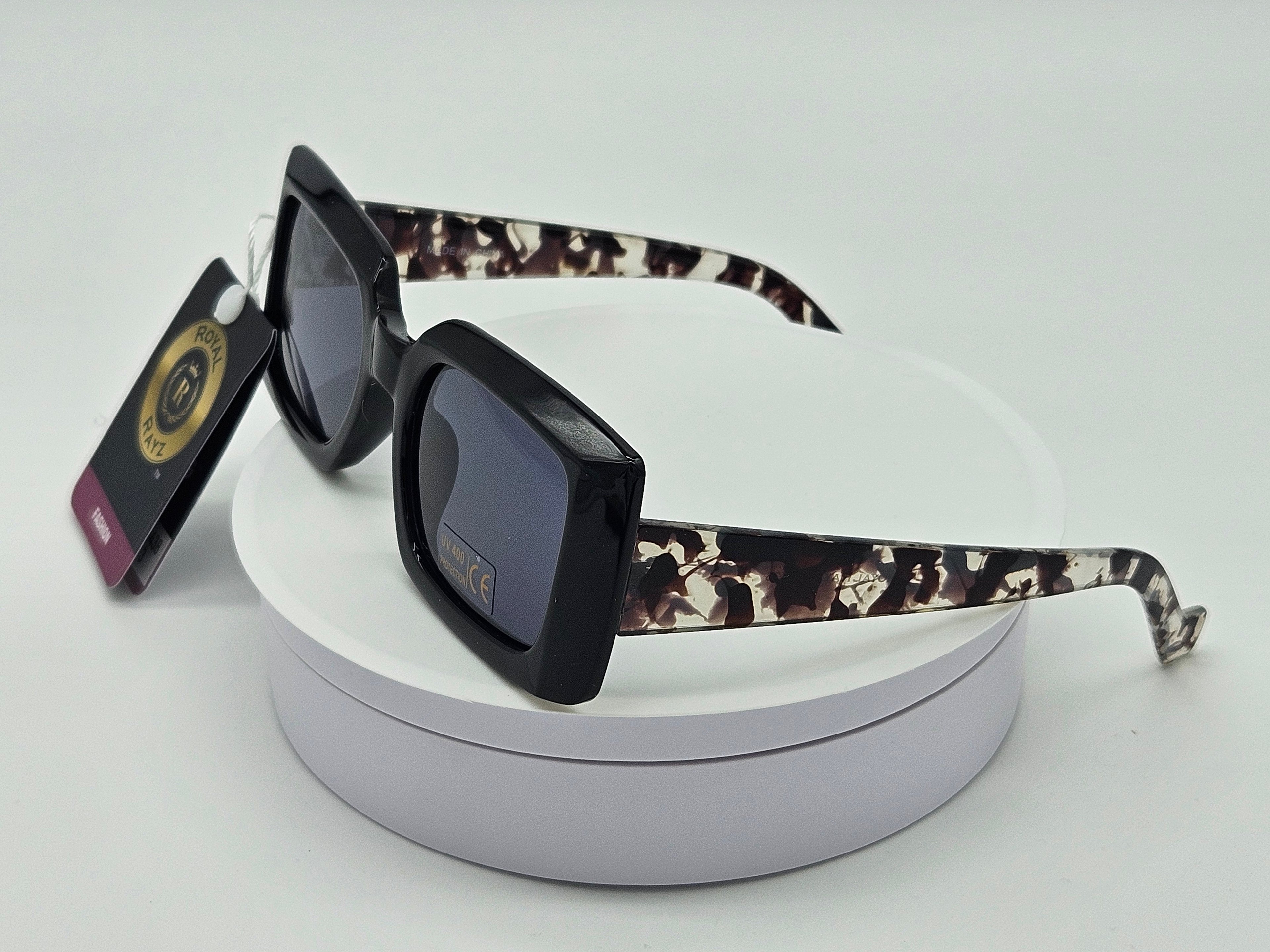 Royal Rayz Rhinestone Square Sunglasses – Black, Smoke Lens
