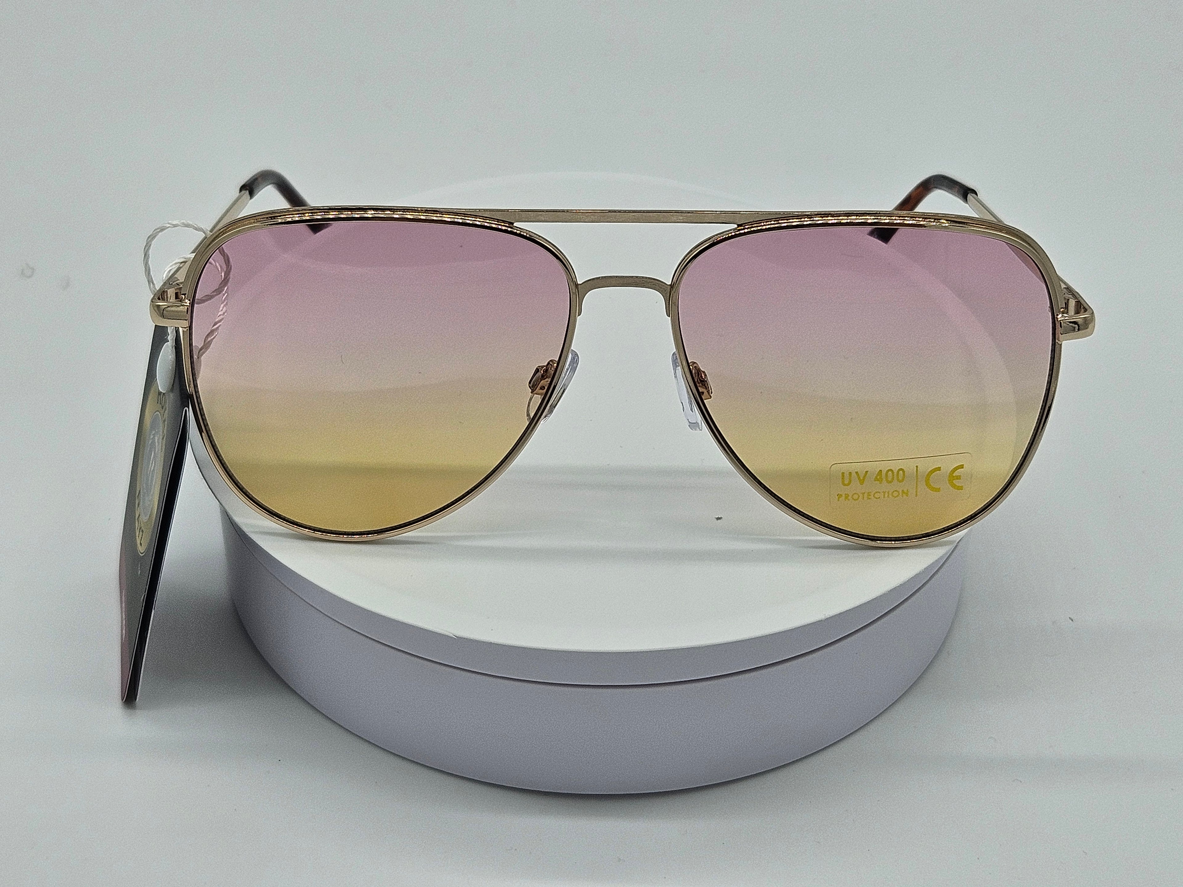 Royal Rayz Gradient Aviator Sunglasses – Gold, Pink-Yellow Gradient Lens