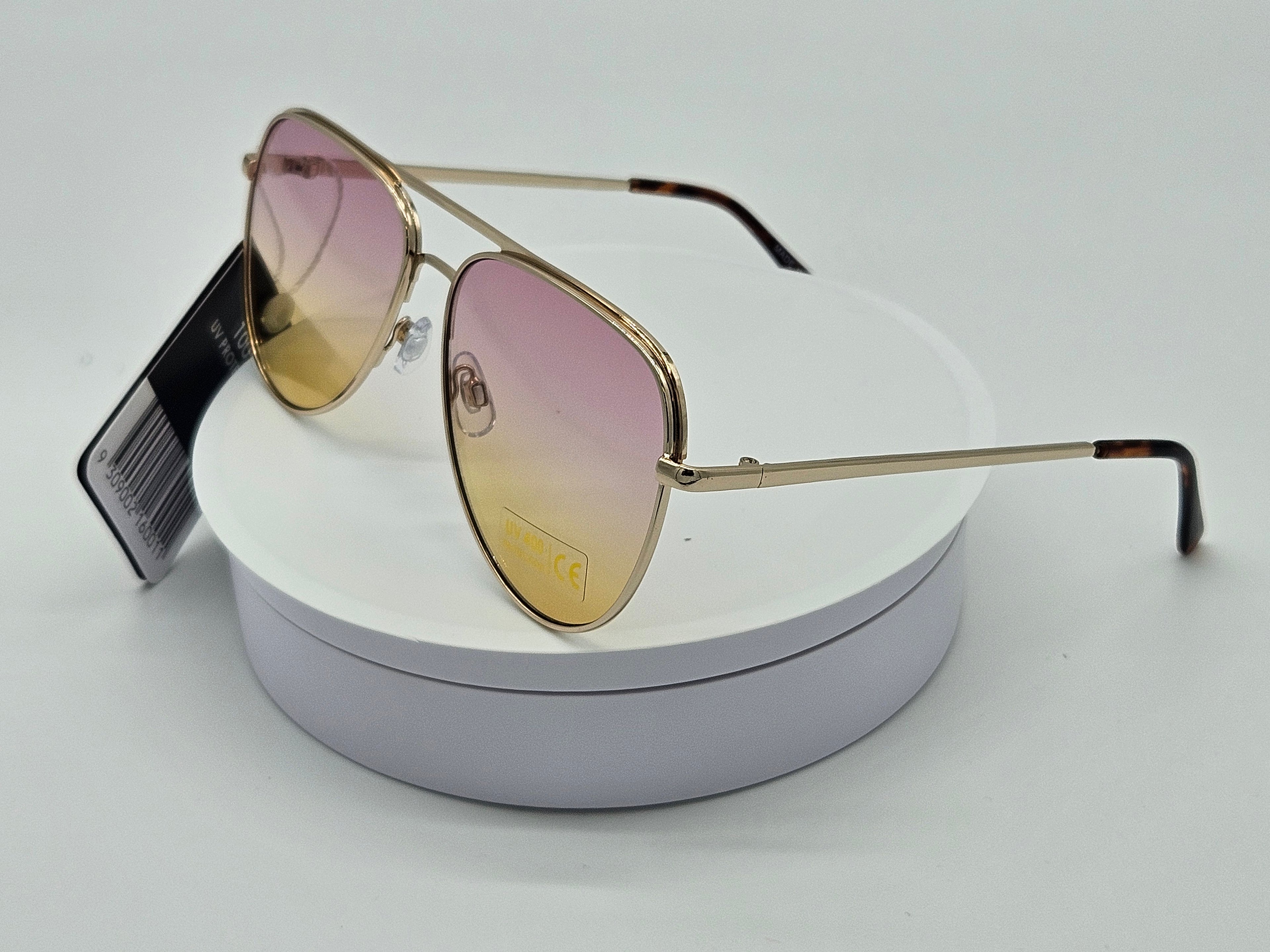 Royal Rayz Gradient Aviator Sunglasses – Gold, Pink-Yellow Gradient Lens