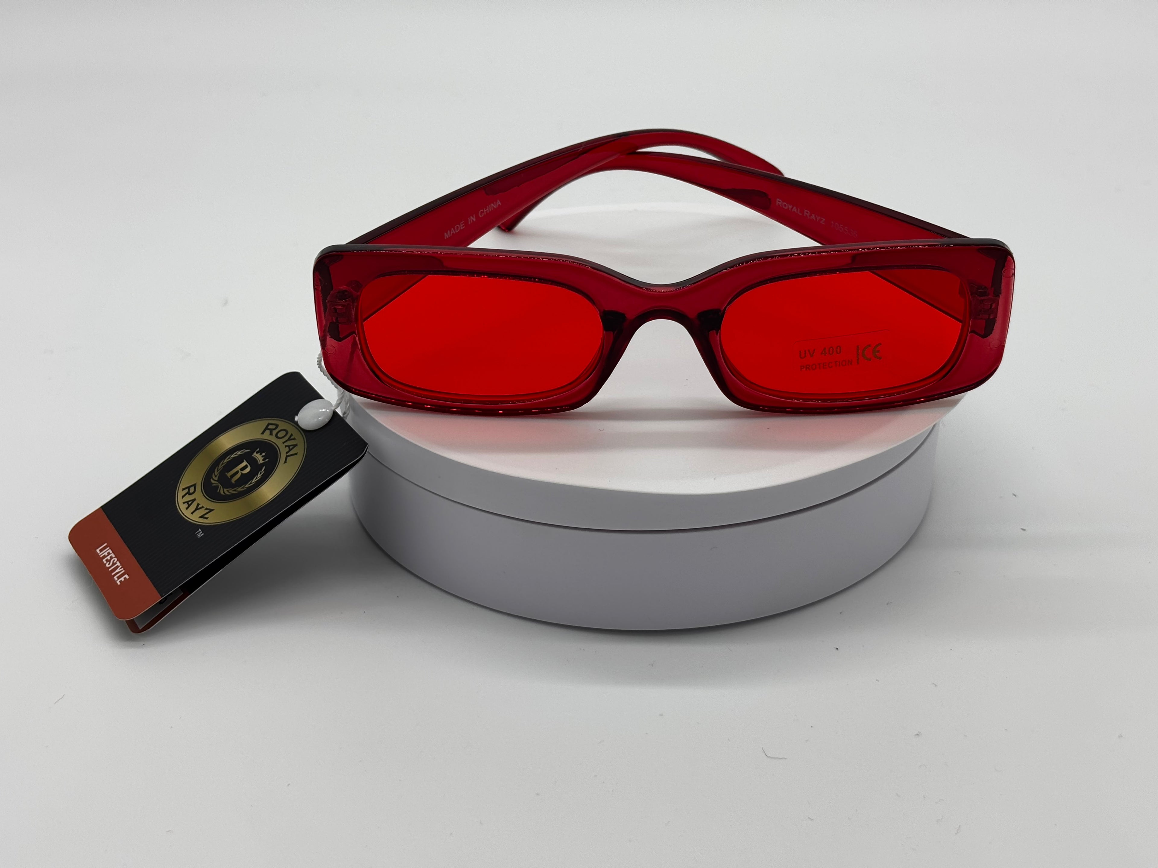 Royal Rayz Ruby Rectangle Sunglasses – Red, Red Lens