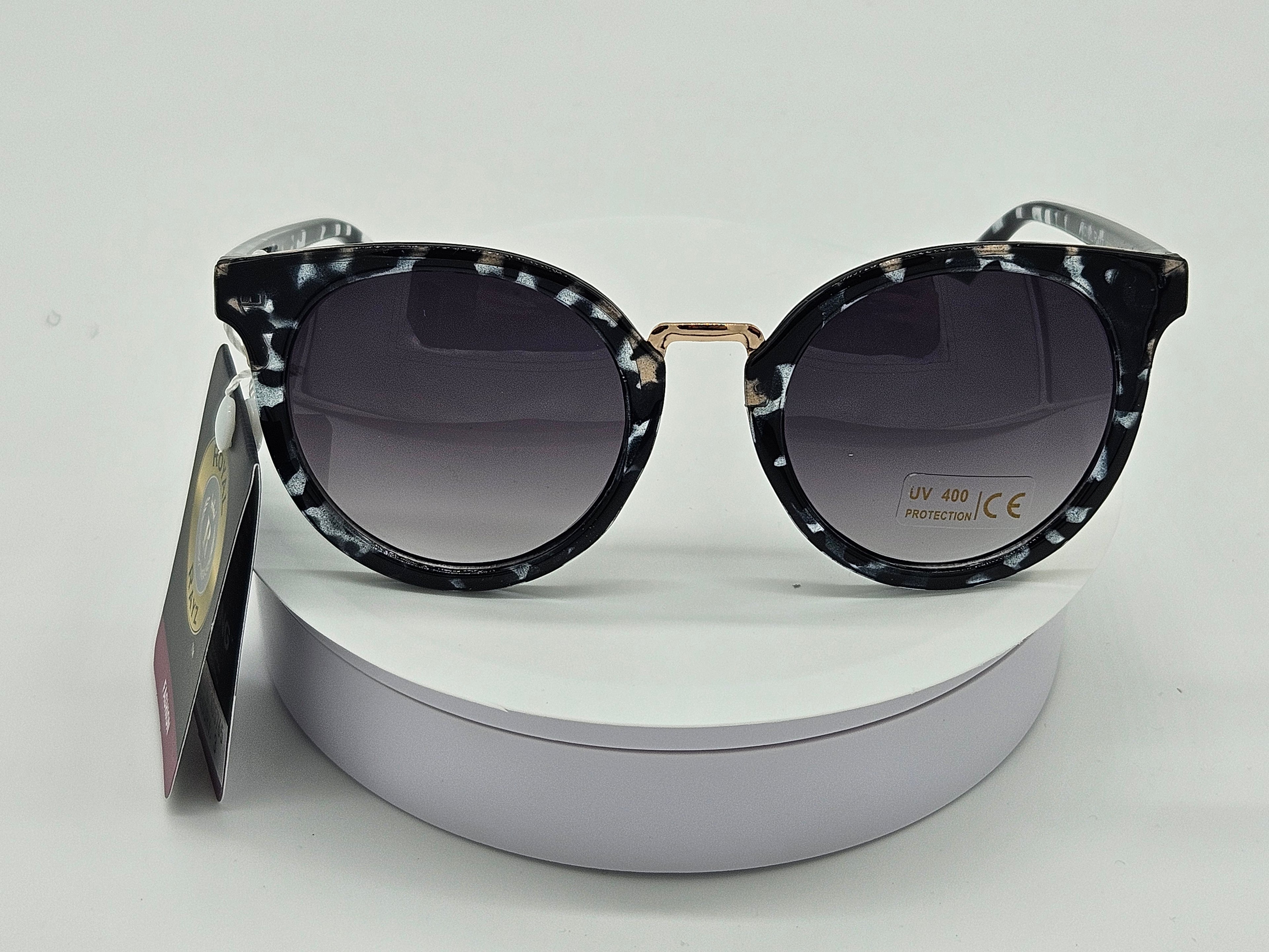Royal Rayz Marble Cat-Eye Sunglasses – Black & White Marble, Grey Gradient Lens