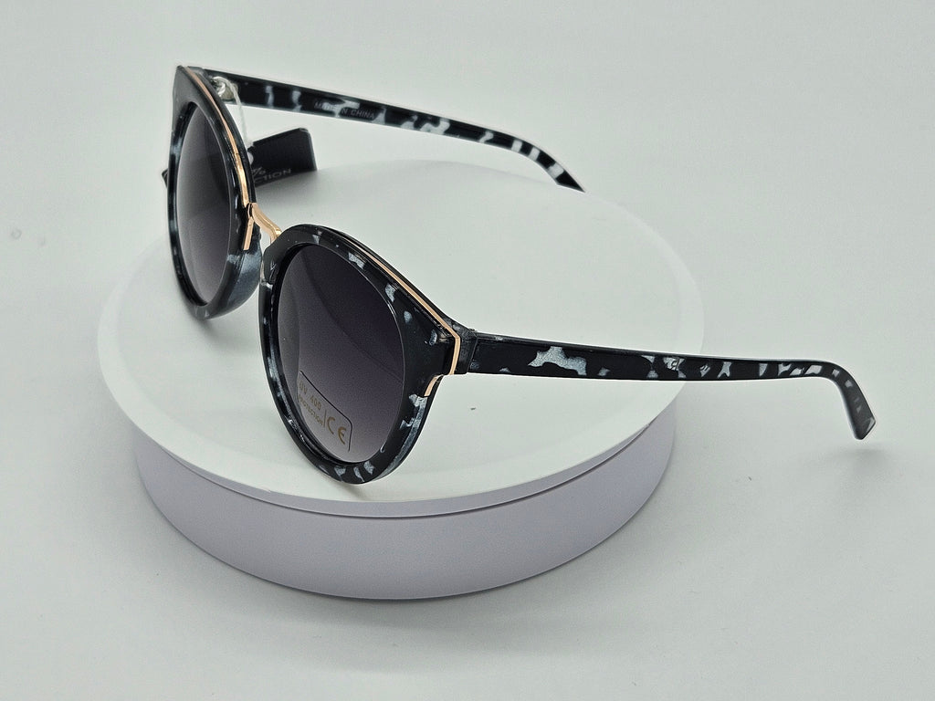 Royal Rayz Marble Cat-Eye Sunglasses – Black & White Marble, Grey Gradient Lens