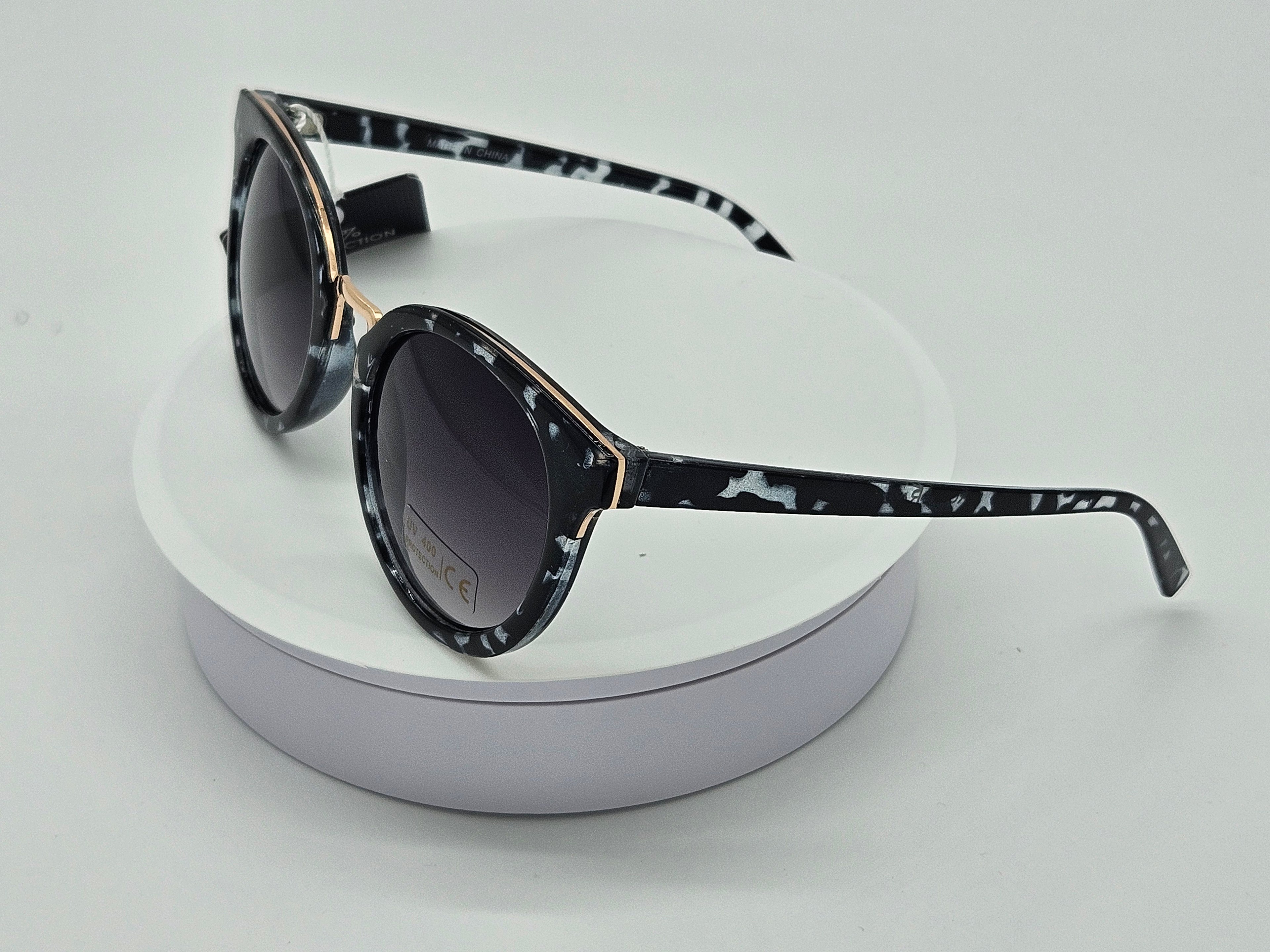 Royal Rayz Marble Cat-Eye Sunglasses – Black & White Marble, Grey Gradient Lens