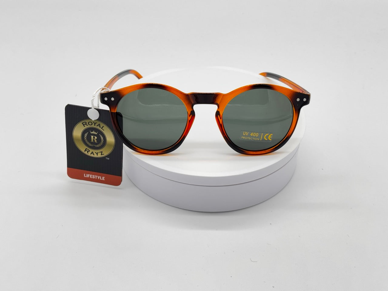 Royal Rayz Honey Round Sunglasses – Honey Tortoiseshell, Green Lens