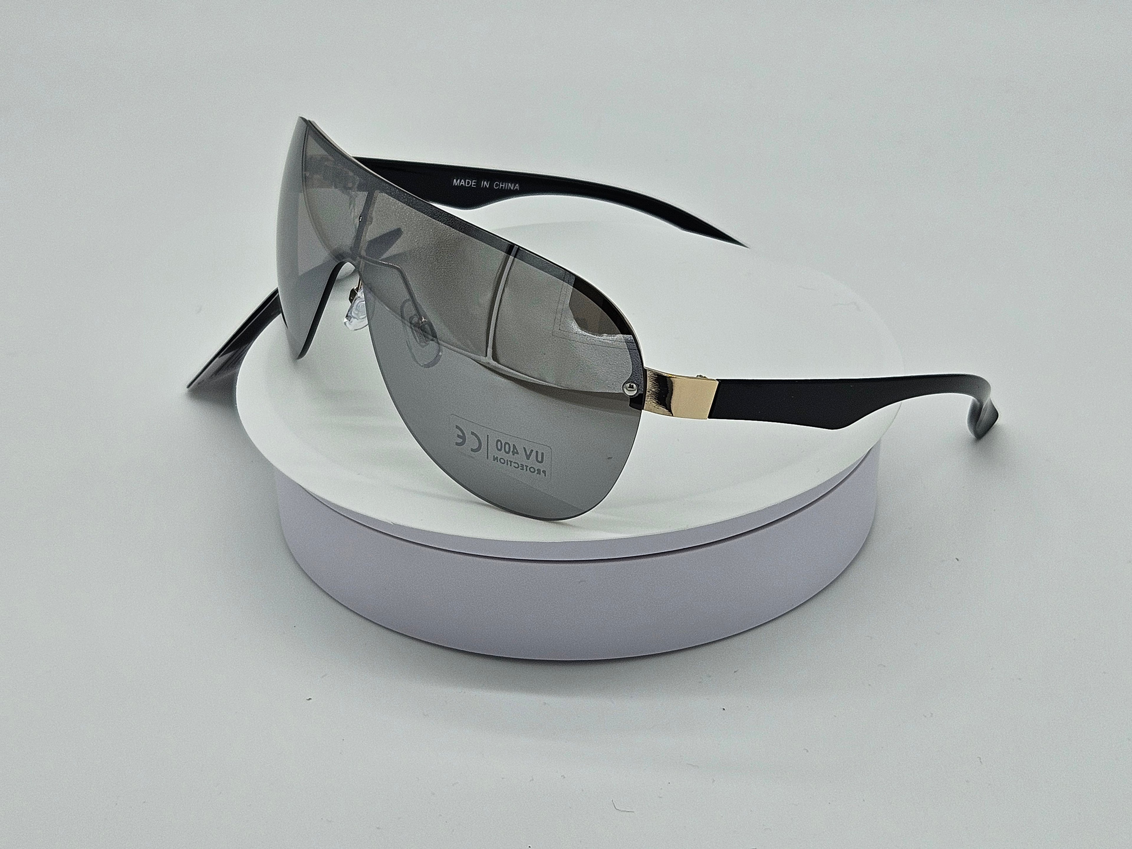 Royal Rayz Silver Shield Sunglasses – Black & Gold, Silver Mirror Lens