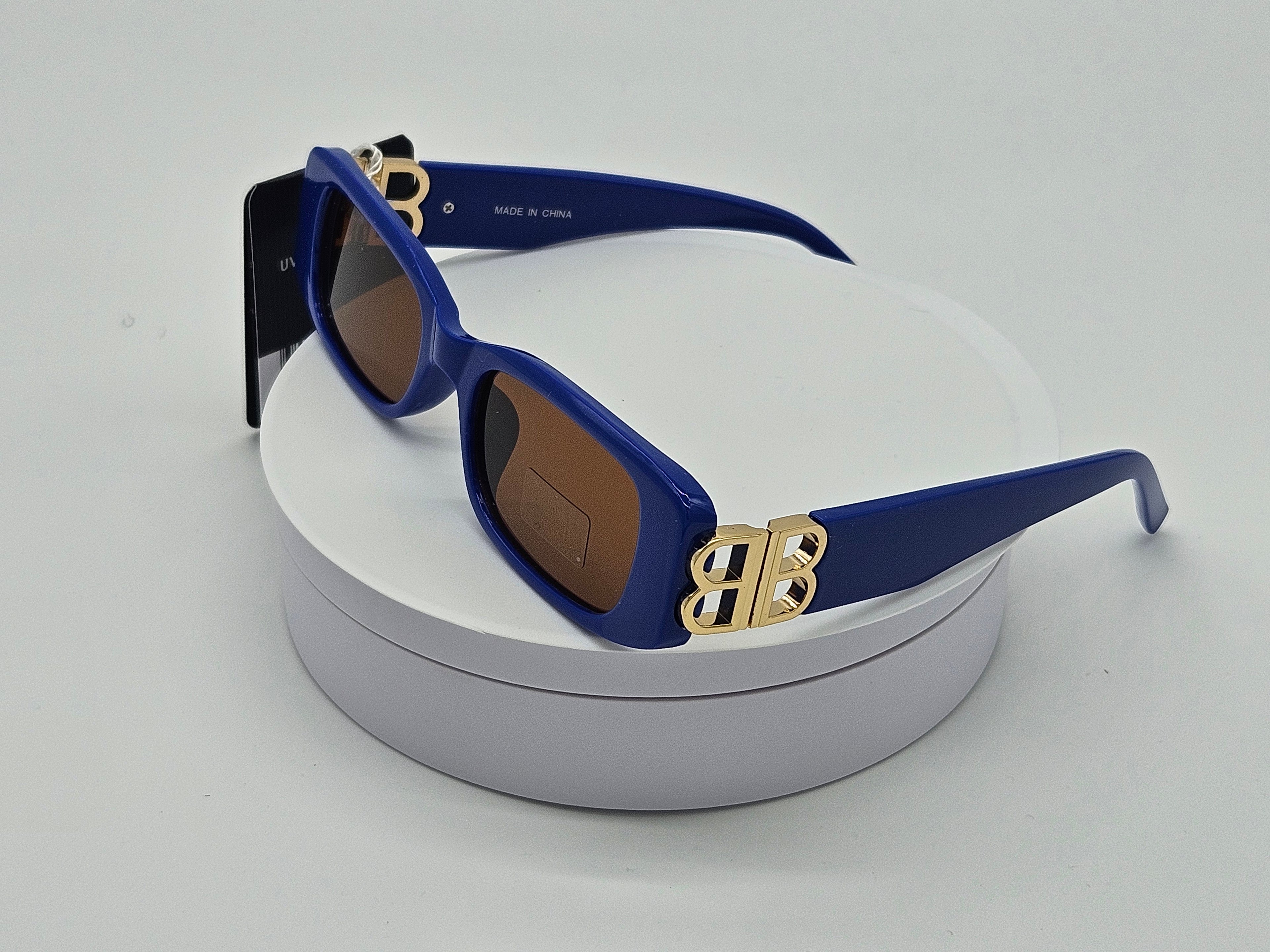Royal Rayz Buckle Rectangle Sunglasses – Navy Blue, Brown Lens