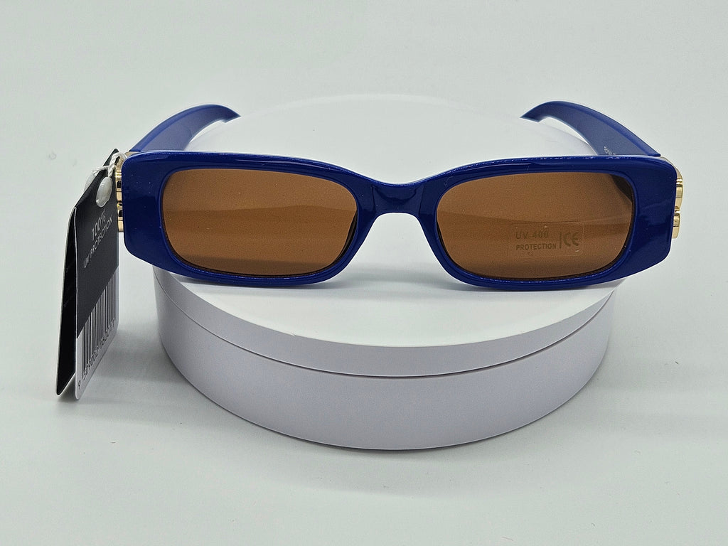 Royal Rayz Buckle Rectangle Sunglasses – Navy Blue, Brown Lens