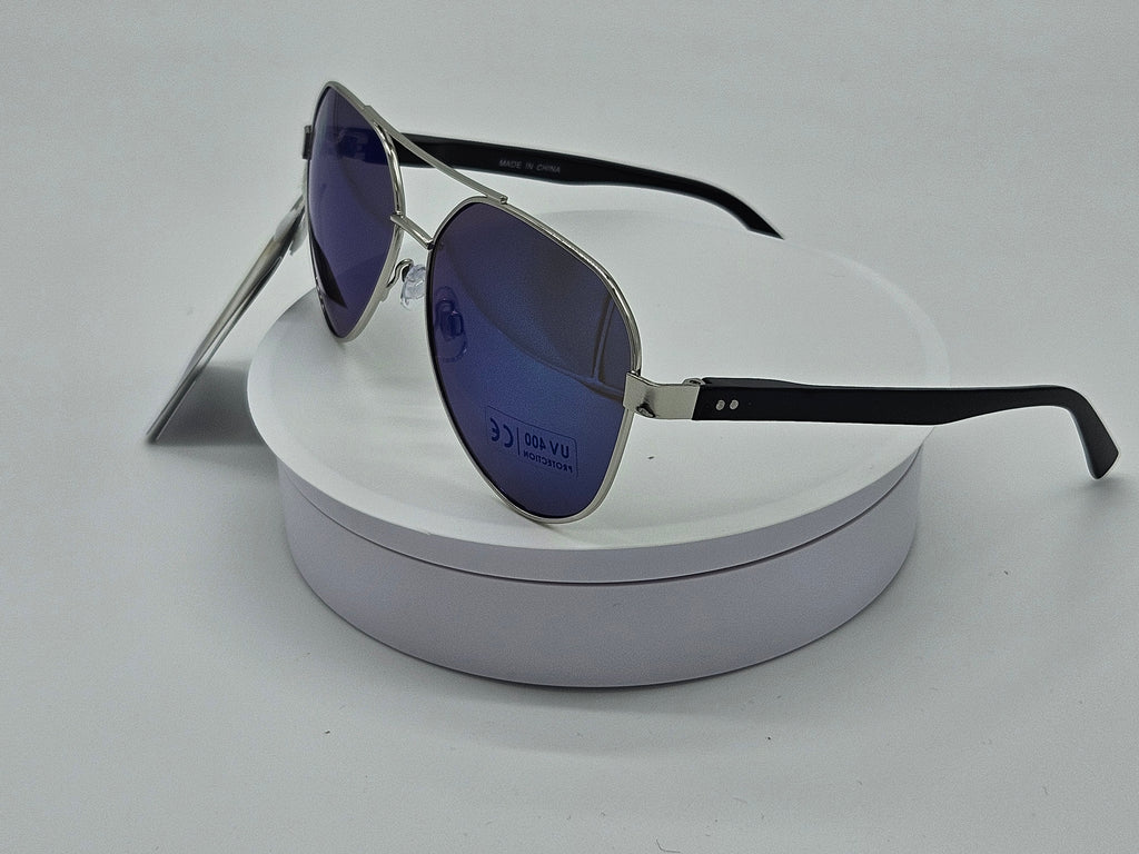 Royal Rayz Blue Mirror Aviator Sunglasses – Silver, Blue Mirror Lens