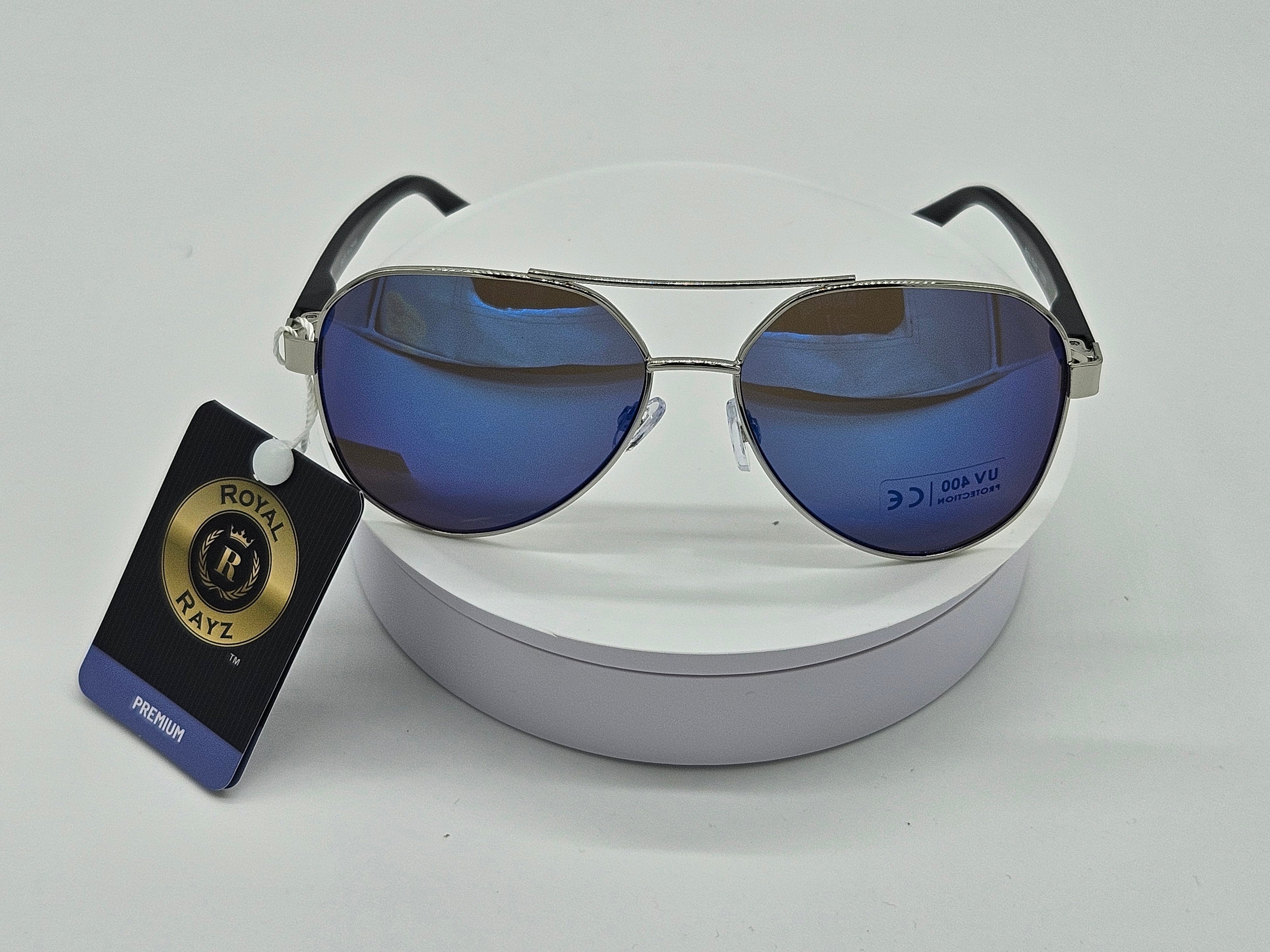 Royal Rayz Blue Mirror Aviator Sunglasses – Silver, Blue Mirror Lens