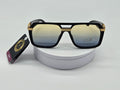 Royal Rayz Gold-Trim Square Aviator Sunglasses – Black & Gold, Grey-Champagne Gradient Lens