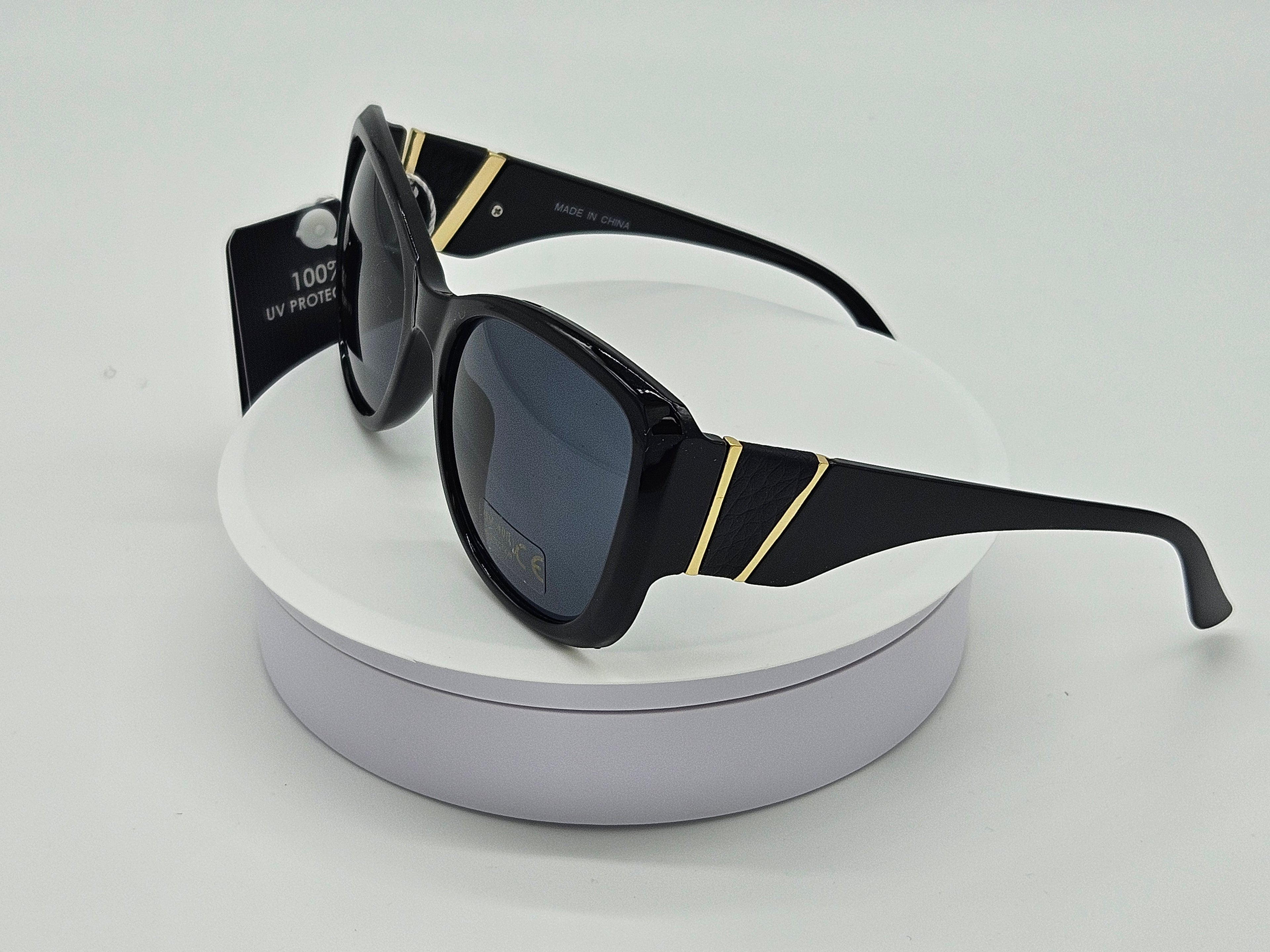 Royal Rayz Gold-Accent Cat-Eye Sunglasses – Black, Grey Lens