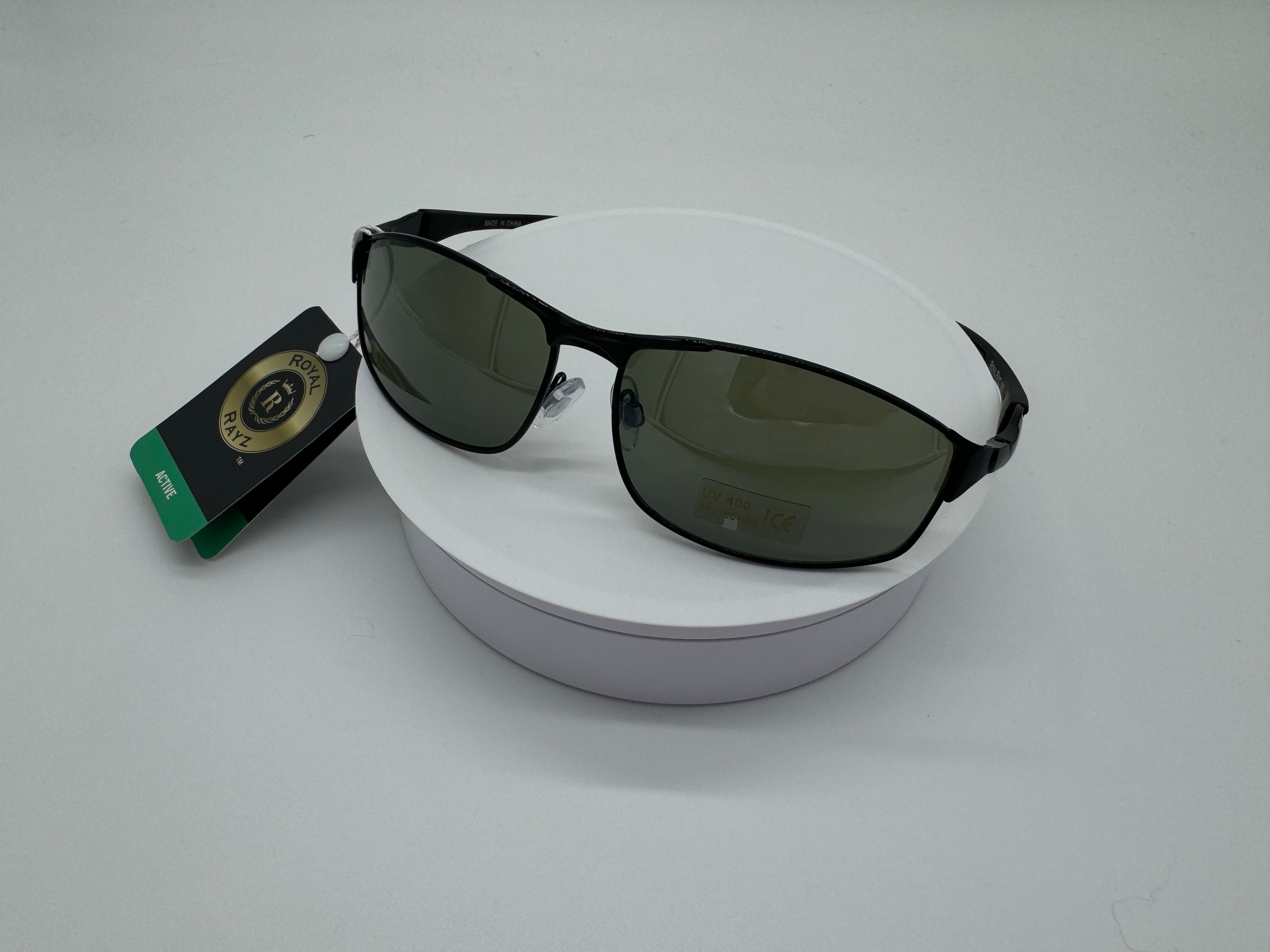 Royal Rayz Metal Sport Sunglasses – Matte Black, Green Lens