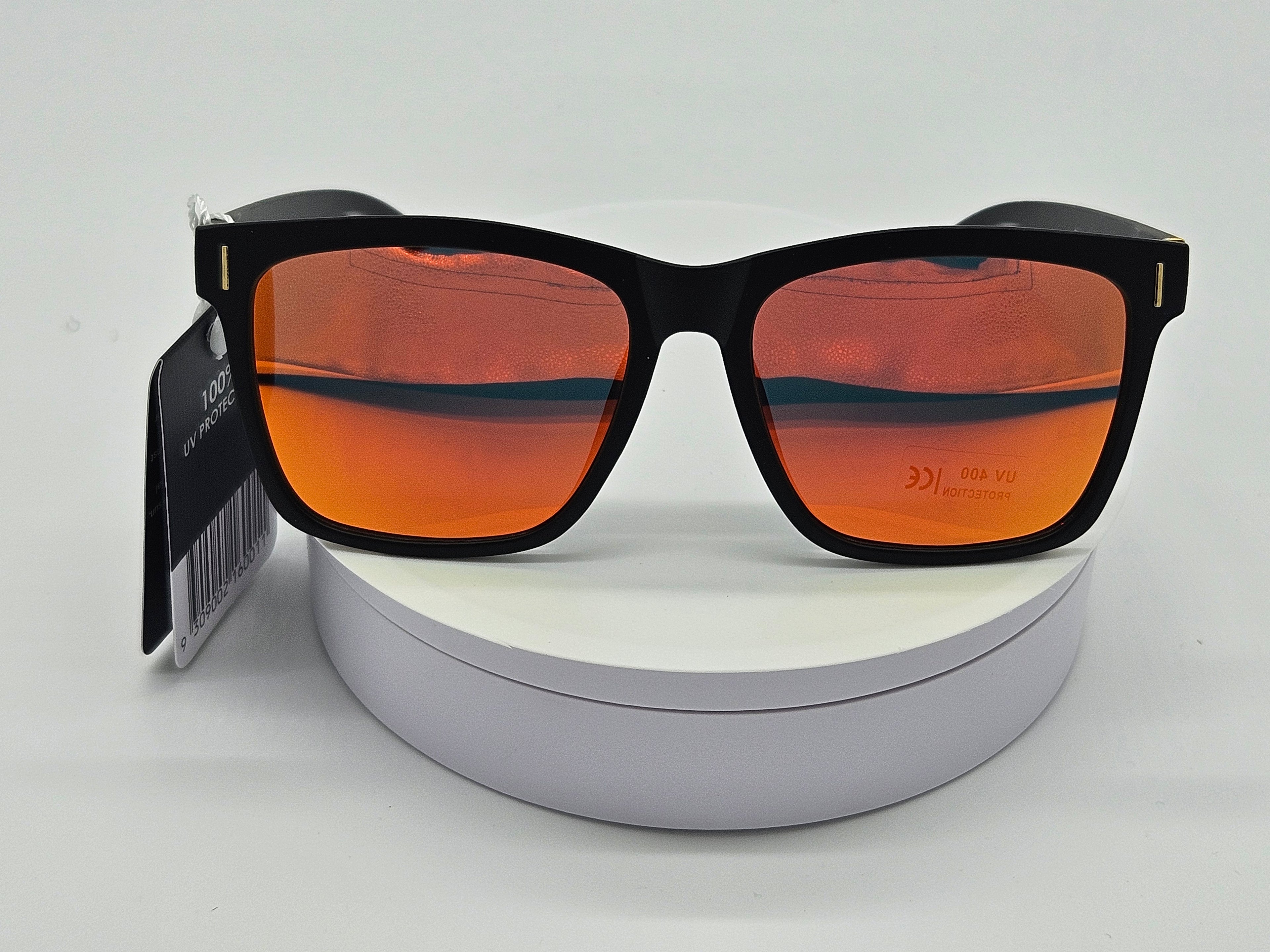 Royal Rayz Sunset Mirror Wayfarer Sunglasses – Black, Orange-Gold Mirror Lens