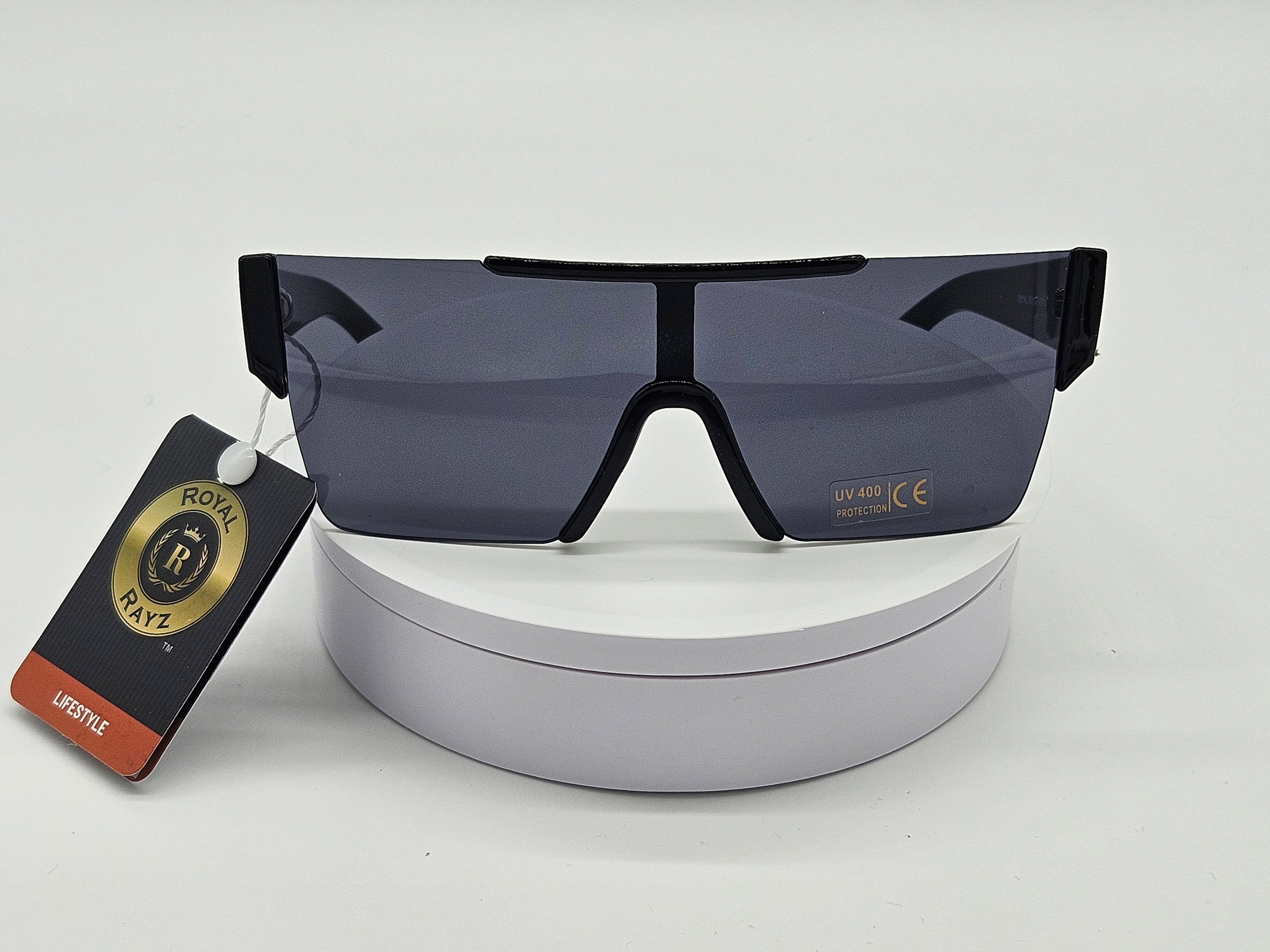 Royal Rayz Visor Shield Sunglasses – Black, Smoke Lens