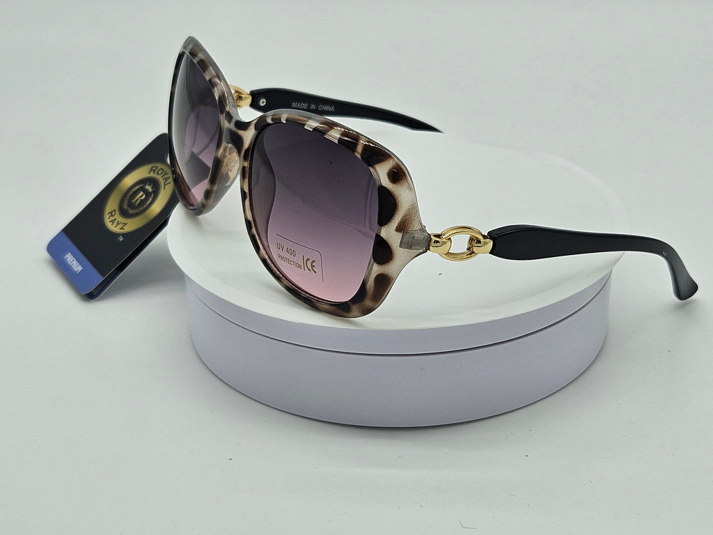 Royal Rayz Leopard Cat-Eye Sunglasses – Leopard Print, Grey-Pink Gradient Lens