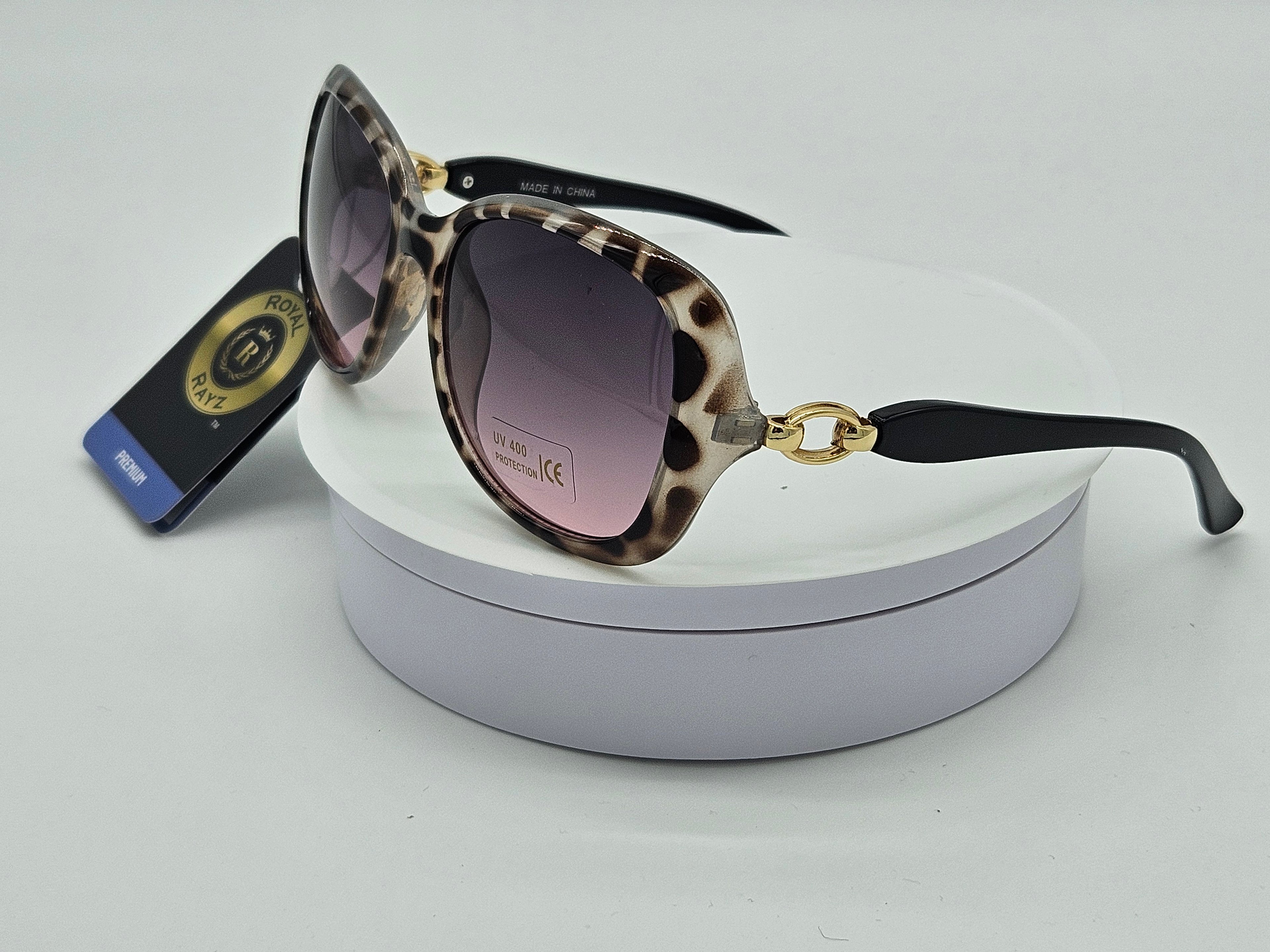 Royal Rayz Leopard Cat-Eye Sunglasses – Leopard Print, Grey-Pink Gradient Lens