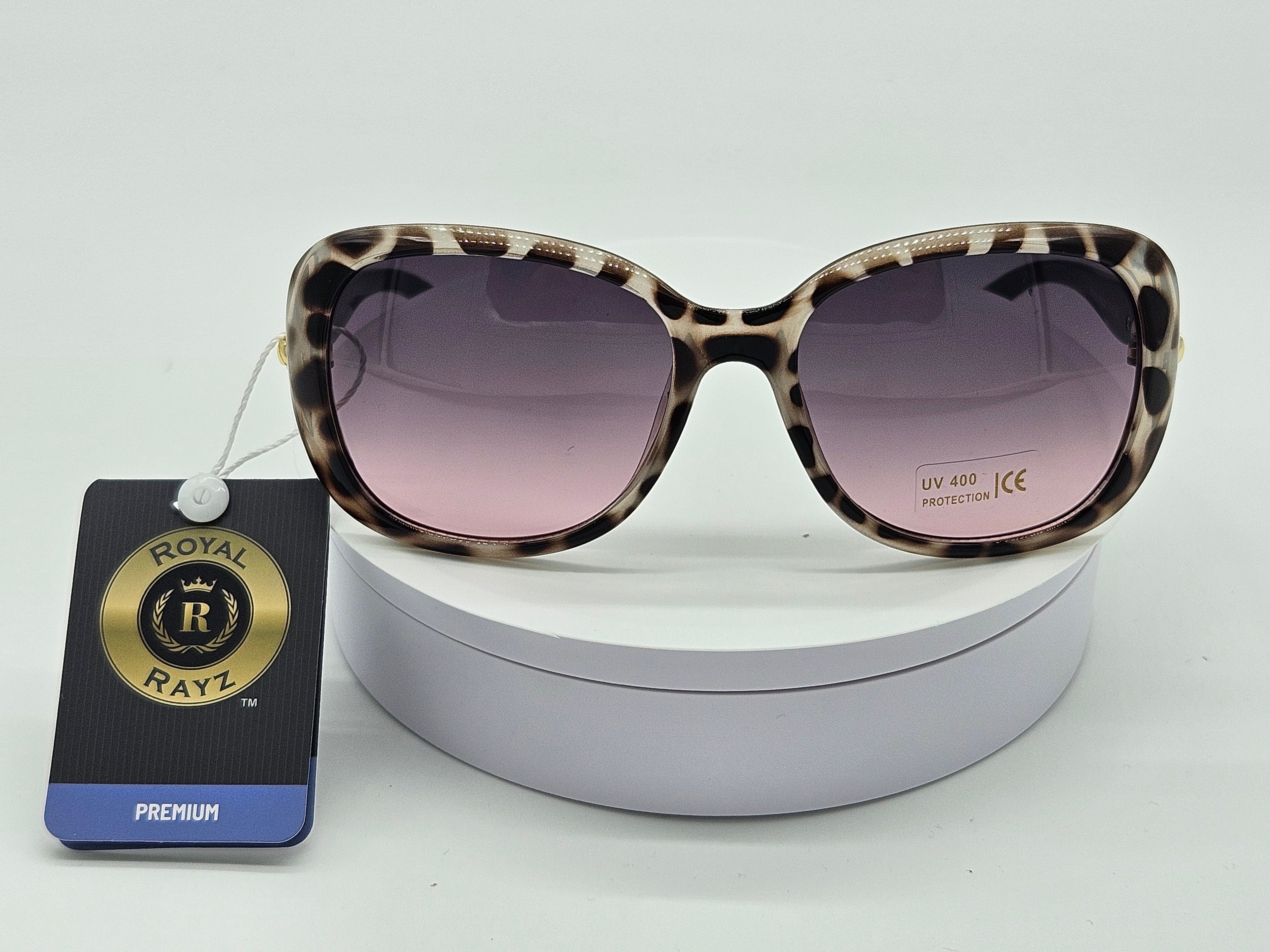 Royal Rayz Leopard Cat-Eye Sunglasses – Leopard Print, Grey-Pink Gradient Lens