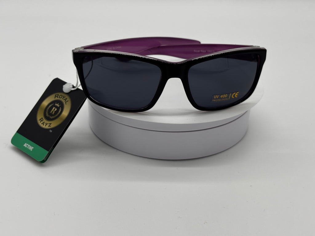 Royal Rayz Two-Tone Sport Sunglasses – Black & Purple, Smoke Lens