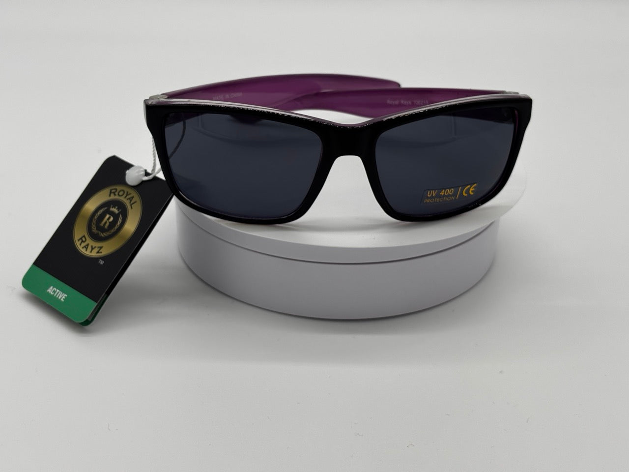 Royal Rayz Two-Tone Sport Sunglasses – Black & Purple, Smoke Lens
