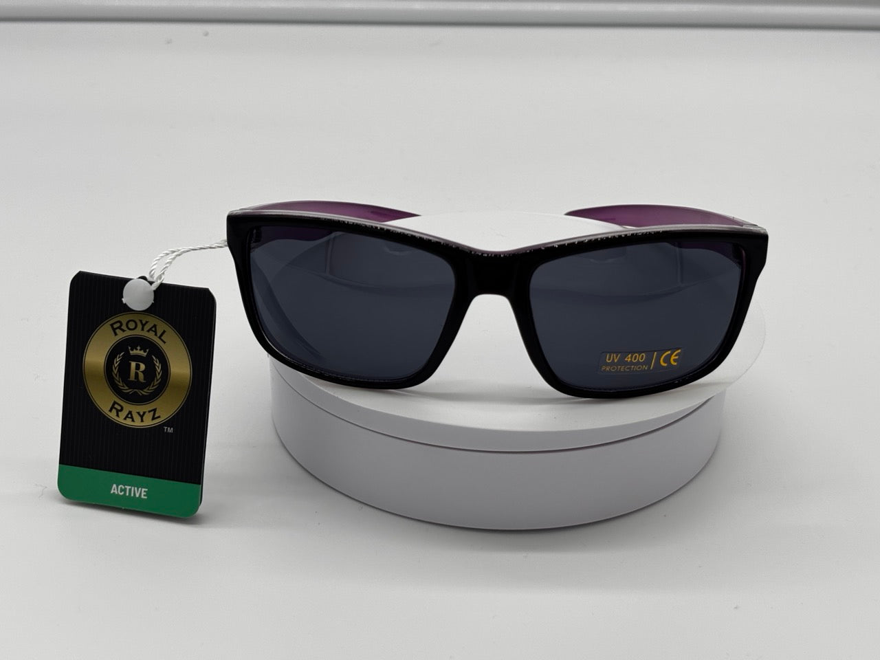 Royal Rayz Two-Tone Sport Sunglasses – Black & Purple, Smoke Lens