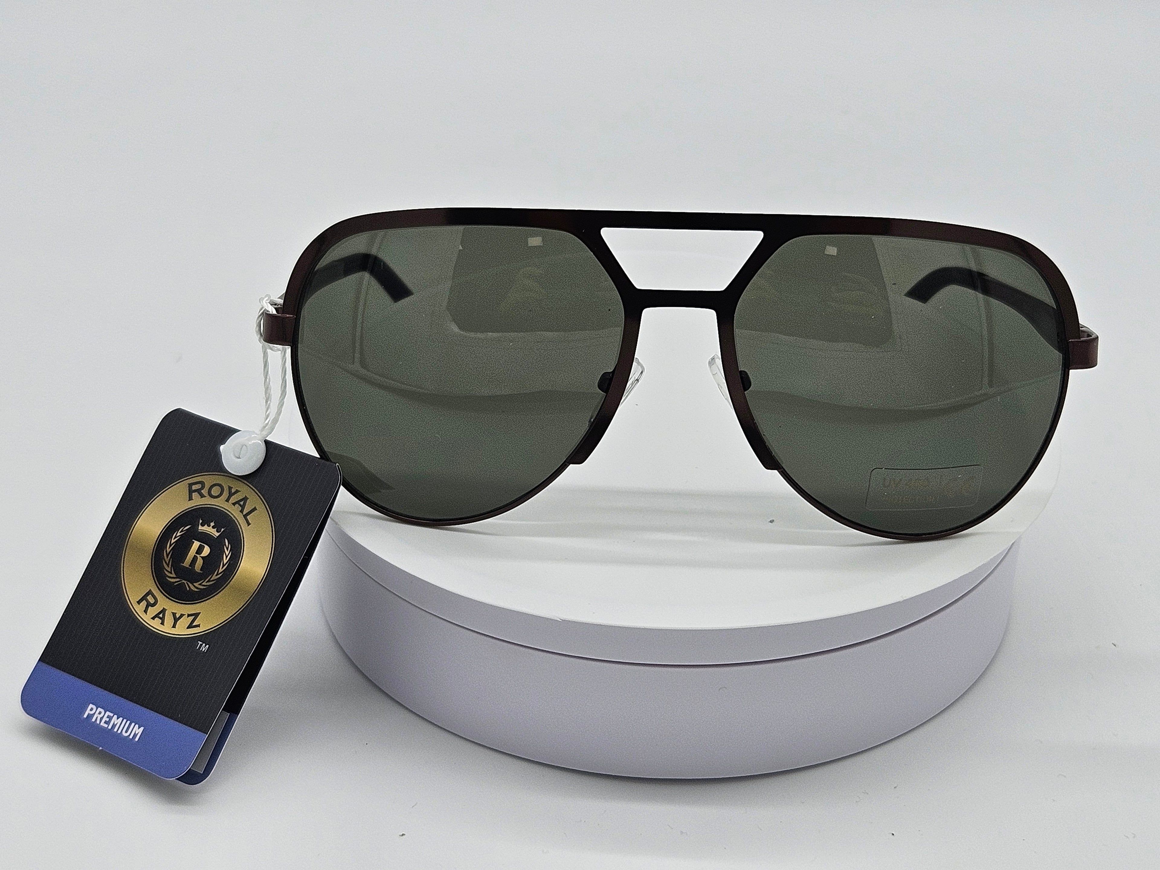 Royal Rayz Brown Metal Aviator Sunglasses – Brown, Olive Green Lens