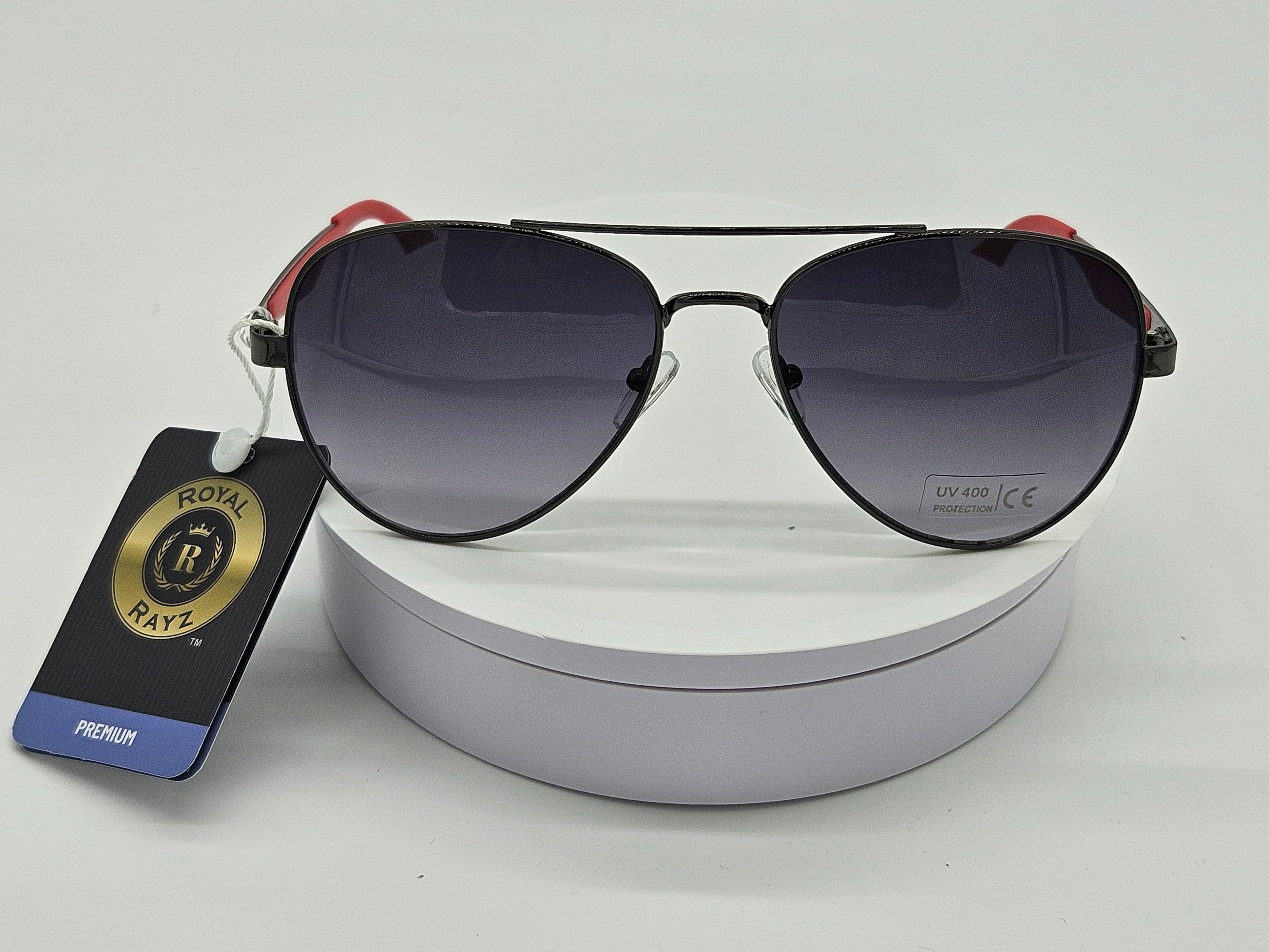 Royal Rayz Red-Tip Aviator Sunglasses – Gunmetal, Smoke Gradient Lens