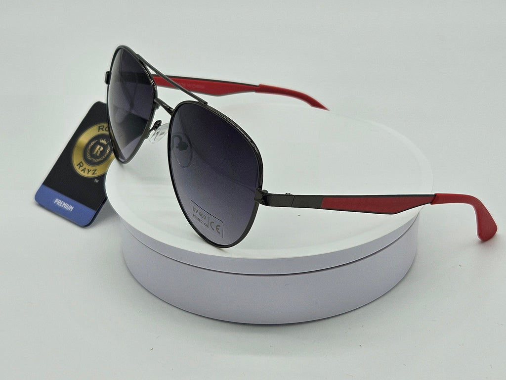 Royal Rayz Red-Tip Aviator Sunglasses – Gunmetal, Smoke Gradient Lens