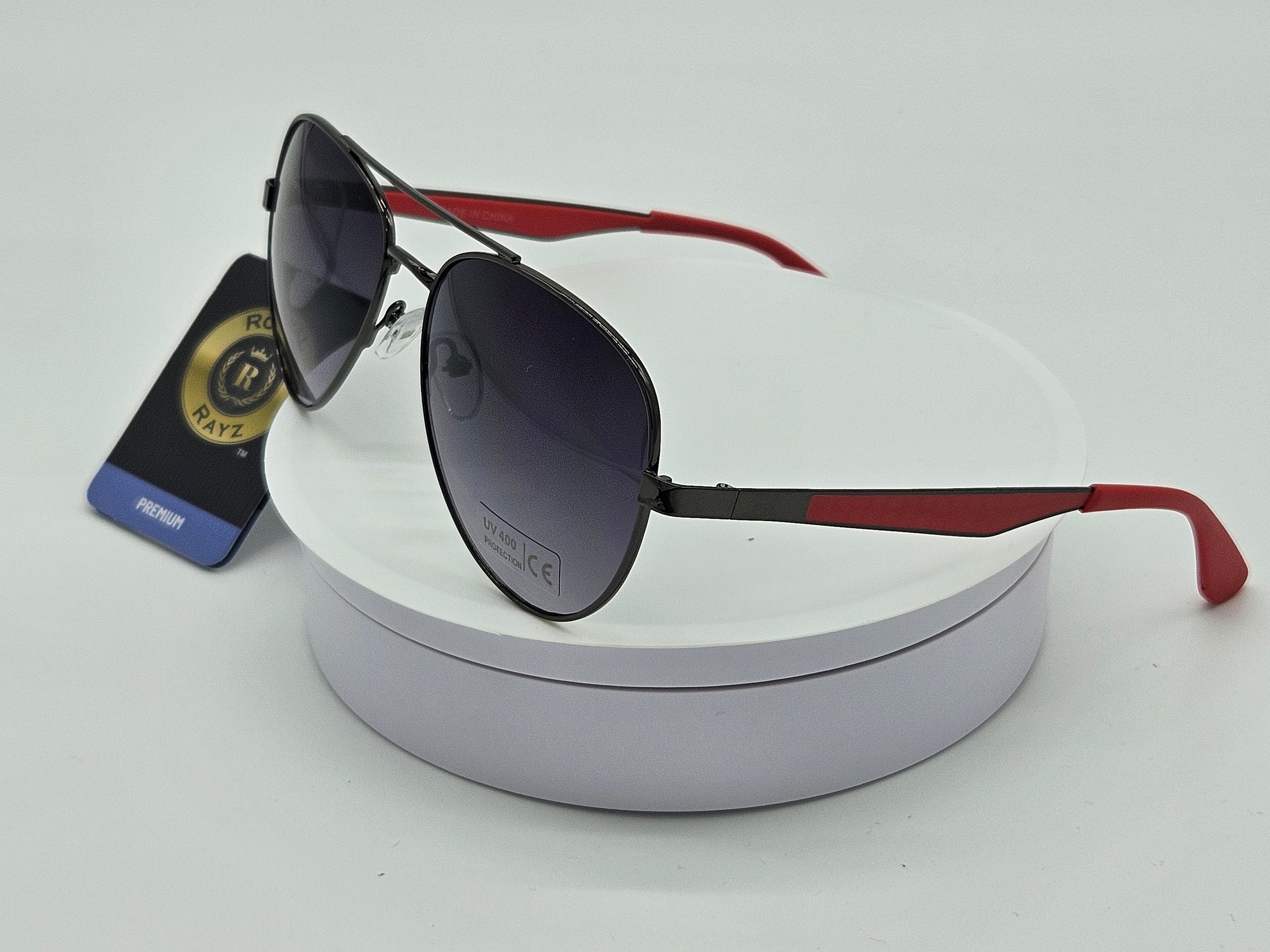 Royal Rayz Red-Tip Aviator Sunglasses – Gunmetal, Smoke Gradient Lens