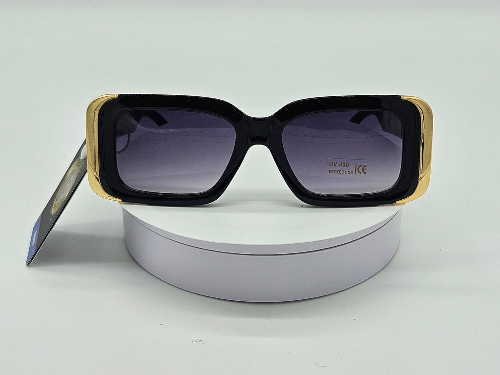 Royal Rayz Gold-Corner Square Sunglasses – Black & Gold, Smoke Gradient Lens