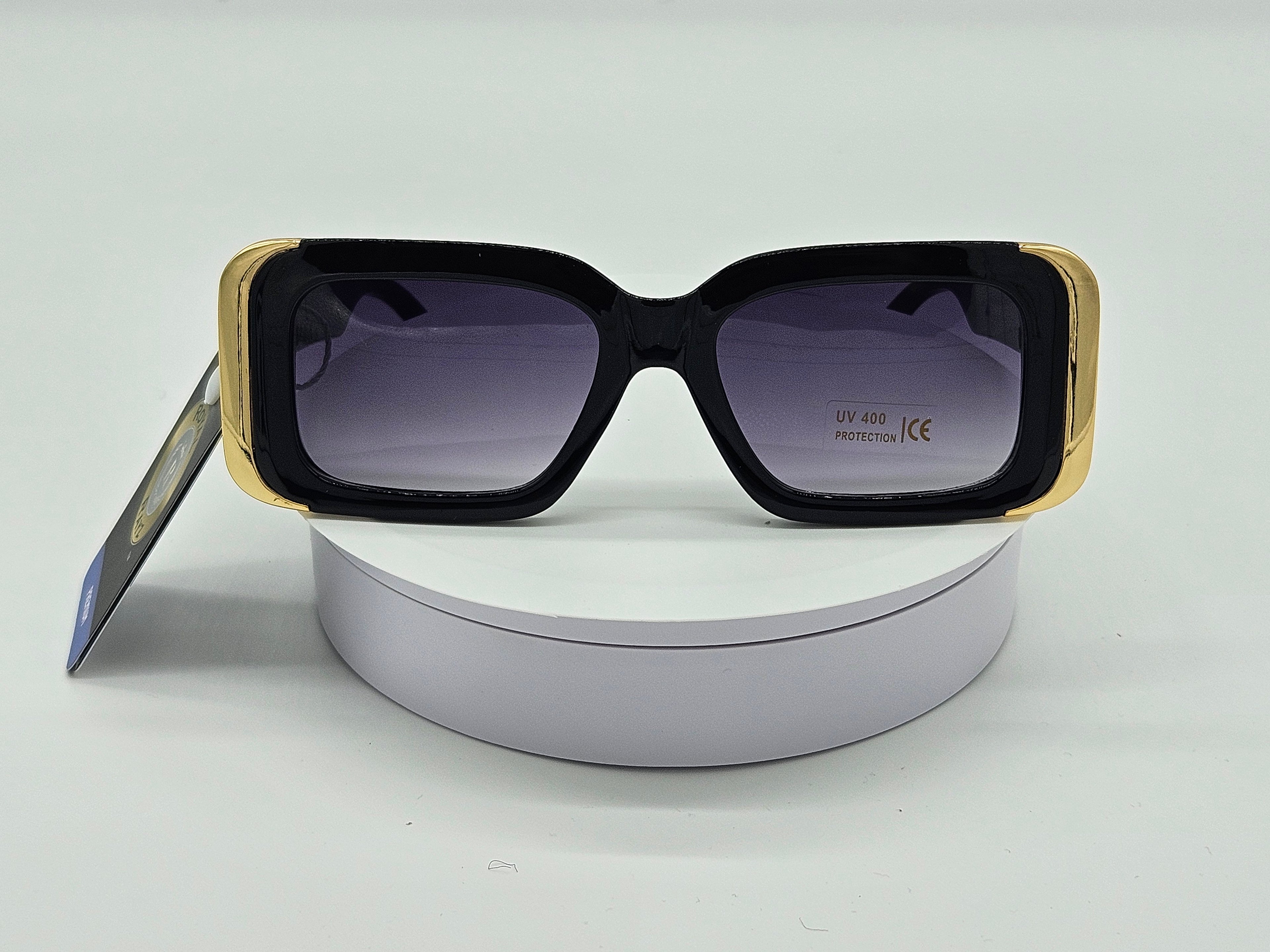 Royal Rayz Gold-Corner Square Sunglasses – Black & Gold, Smoke Gradient Lens