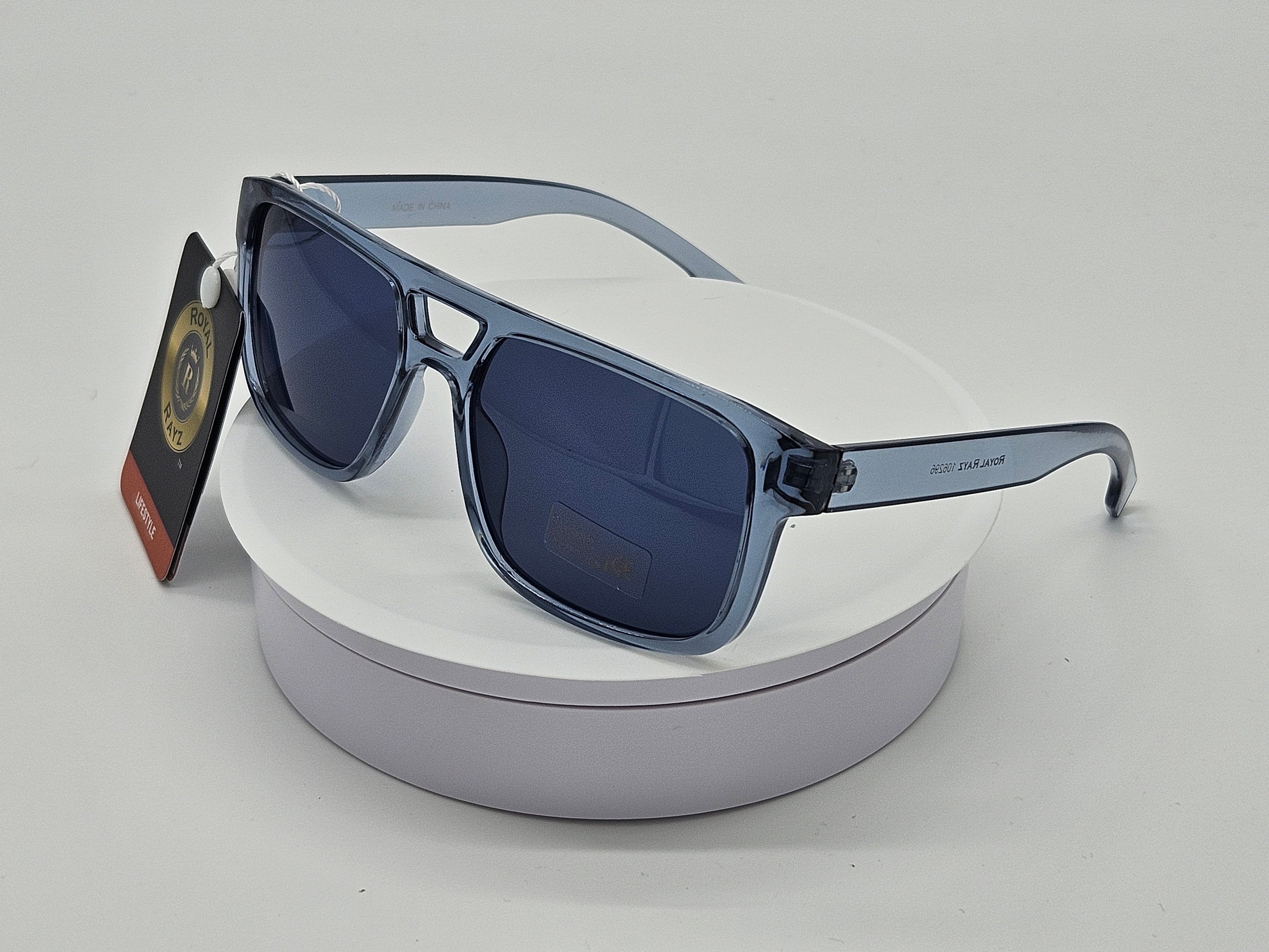 Royal Rayz Clear Blue Flat-Top Sunglasses – Transparent Blue, Navy Lens