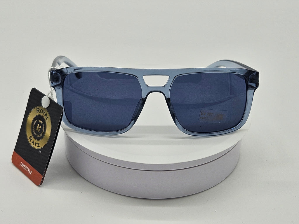 Royal Rayz Clear Blue Flat-Top Sunglasses – Transparent Blue, Navy Lens