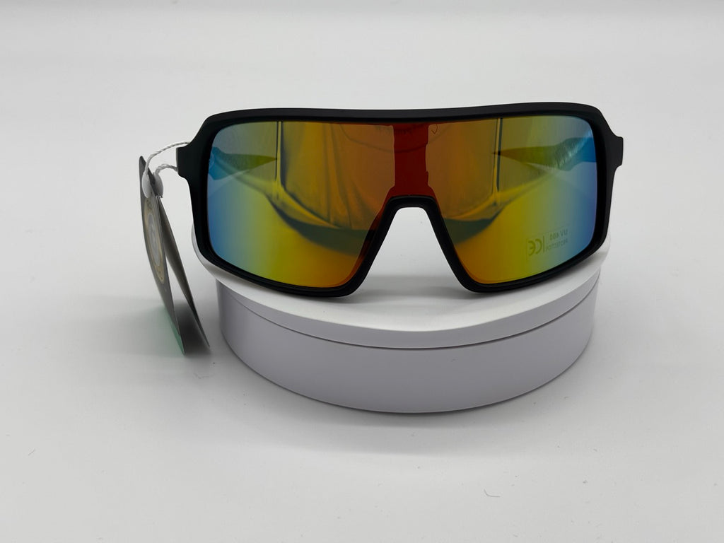 Royal Rayz Sport Shield Sunglasses – Black, Orange Mirror Lens