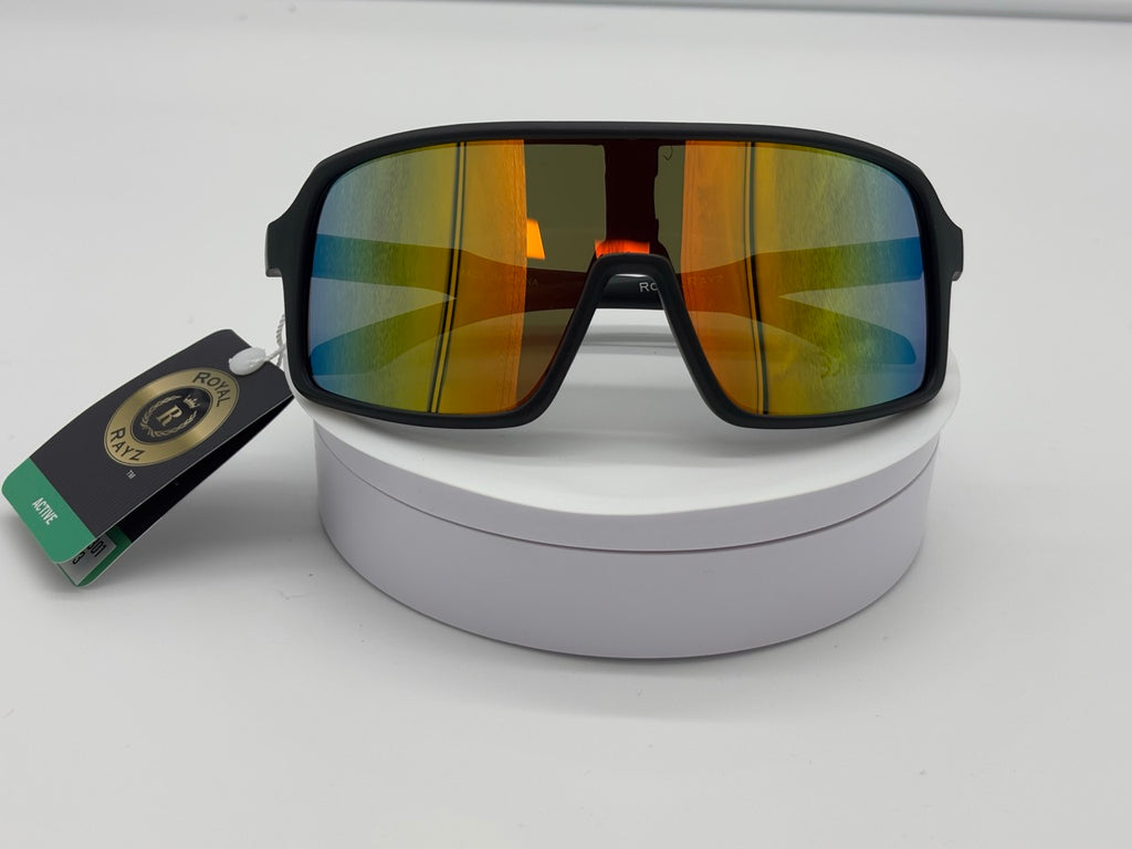 Royal Rayz Sport Shield Sunglasses – Black, Orange Mirror Lens