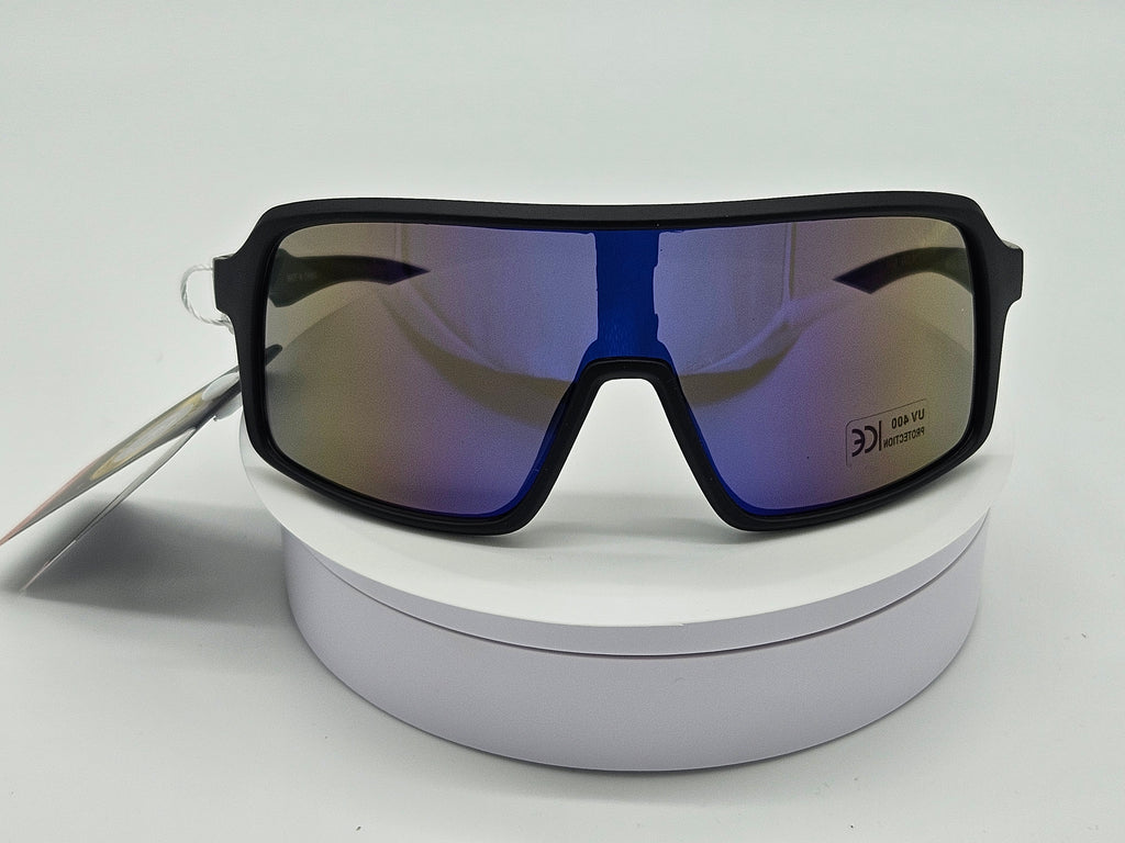 Royal Rayz Sport Shield Sunglasses – Black, Blue Mirror Lens