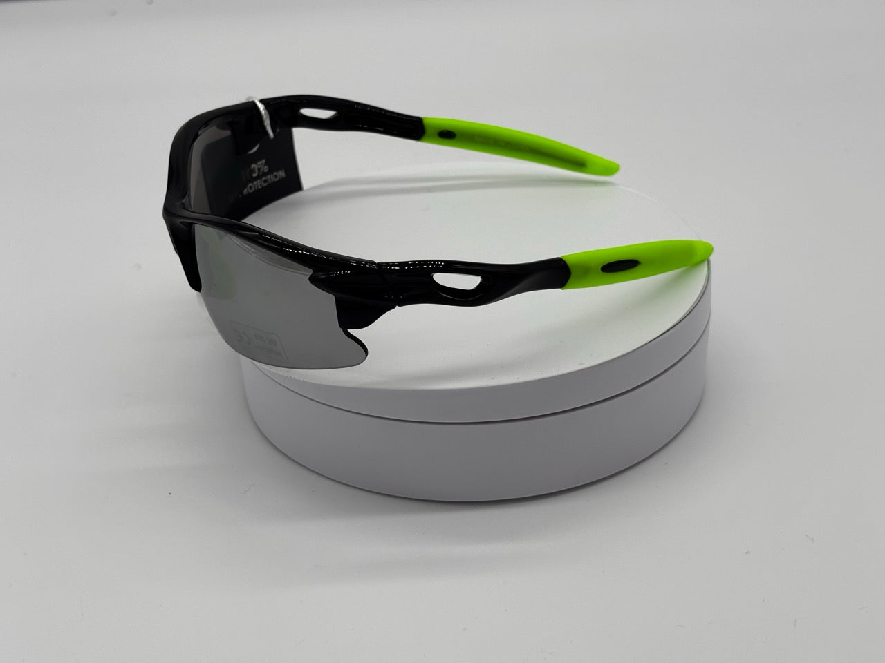 Royal Rayz Semi-Rimless Sport Sunglasses – Black & Green, Silver Mirror Lens