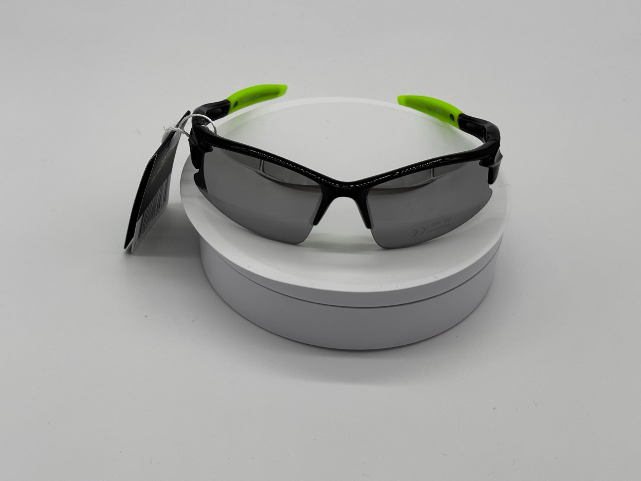Royal Rayz Semi-Rimless Sport Sunglasses – Black & Green, Silver Mirror Lens
