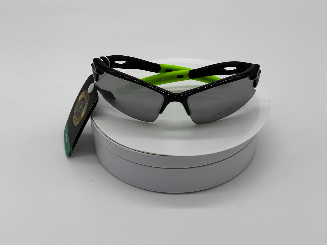 Royal Rayz Semi-Rimless Sport Sunglasses – Black & Green, Silver Mirror Lens