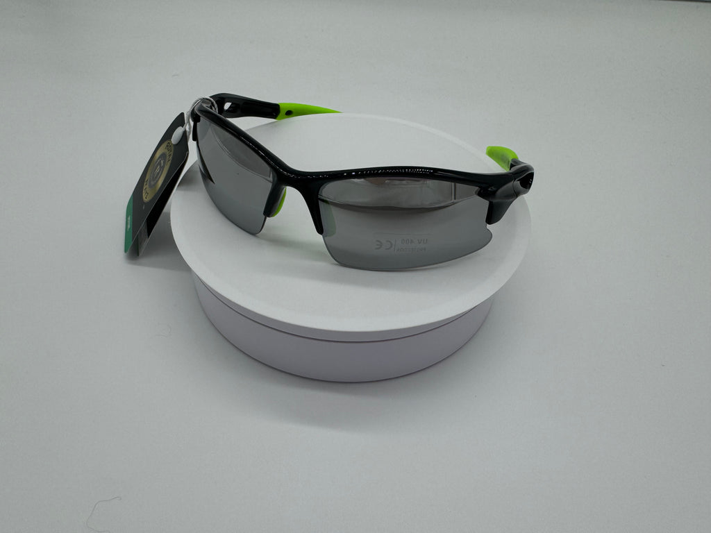 Royal Rayz Semi-Rimless Sport Sunglasses – Black & Green, Silver Mirror Lens