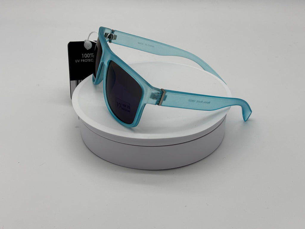 Royal Rayz Frosted Square Sunglasses – Ocean Blue, Blue-Purple Mirror Lens