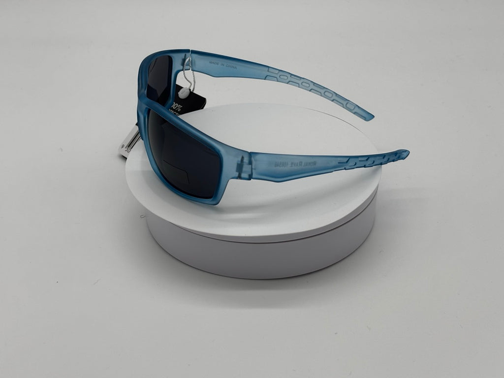 Royal Rayz Frosted Wrap Sunglasses – Steel Blue, Smoke Lens