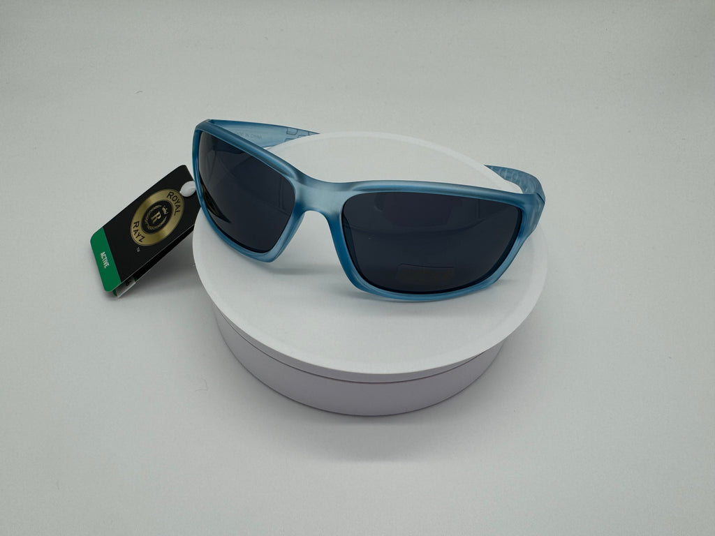 Royal Rayz Frosted Wrap Sunglasses – Steel Blue, Smoke Lens