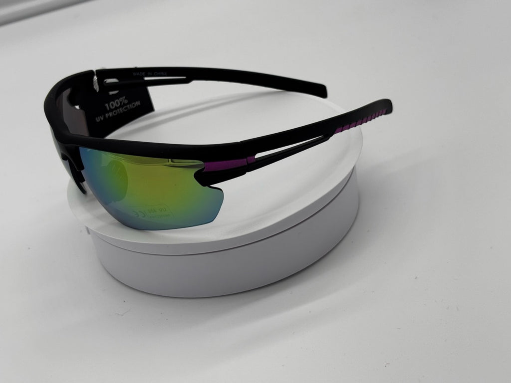 Royal Rayz Semi-Rimless Sport Sunglasses – Black & Purple, Green Mirror Lens