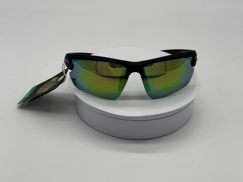 Royal Rayz Semi-Rimless Sport Sunglasses – Black & Purple, Green Mirror Lens